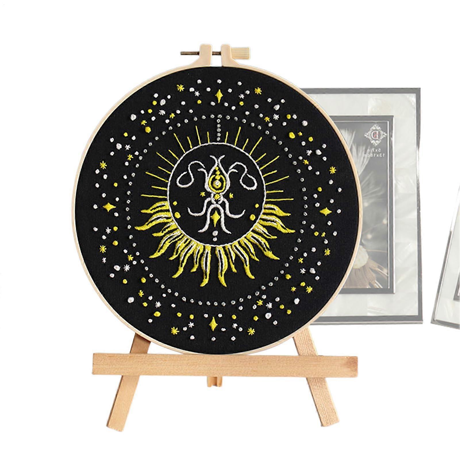 Embroidery Kit for Beginners Moon Pattern - Easy Stitches Kit With Fabric And Needle Accessories For Adults