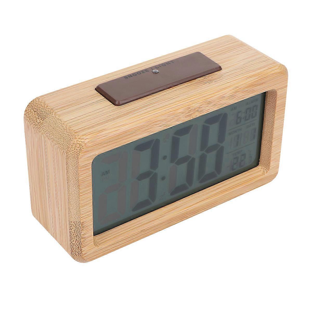 Wooden Desktop Clock Industrial Led Digital With Alarm Function For Home Bedroom Office 13.8X7.7 Cm 1Pc