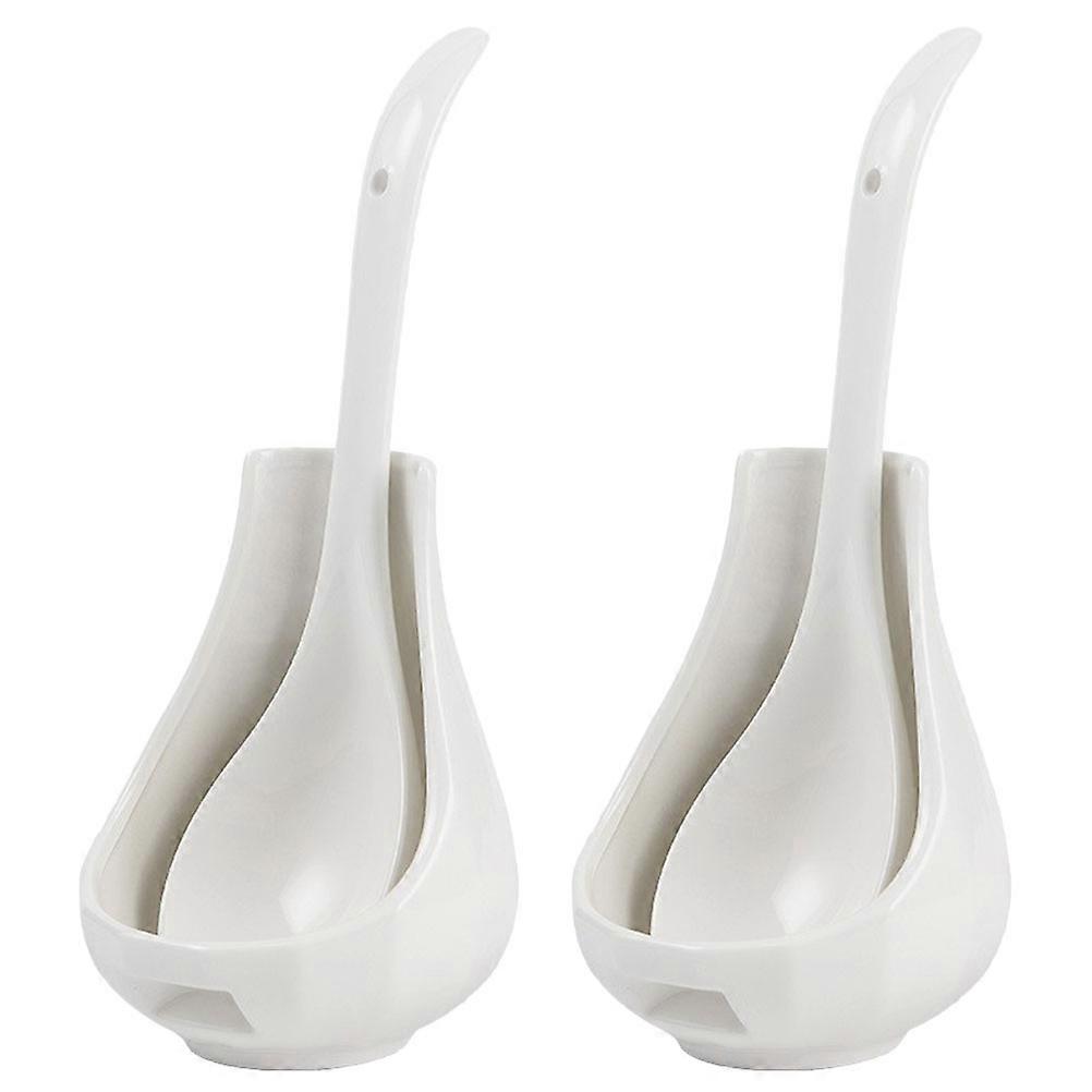 Cereal Spoon Ceramic Soup Spoon Elegant Creative Tableware Hold Chopstick Fork 2 Sets