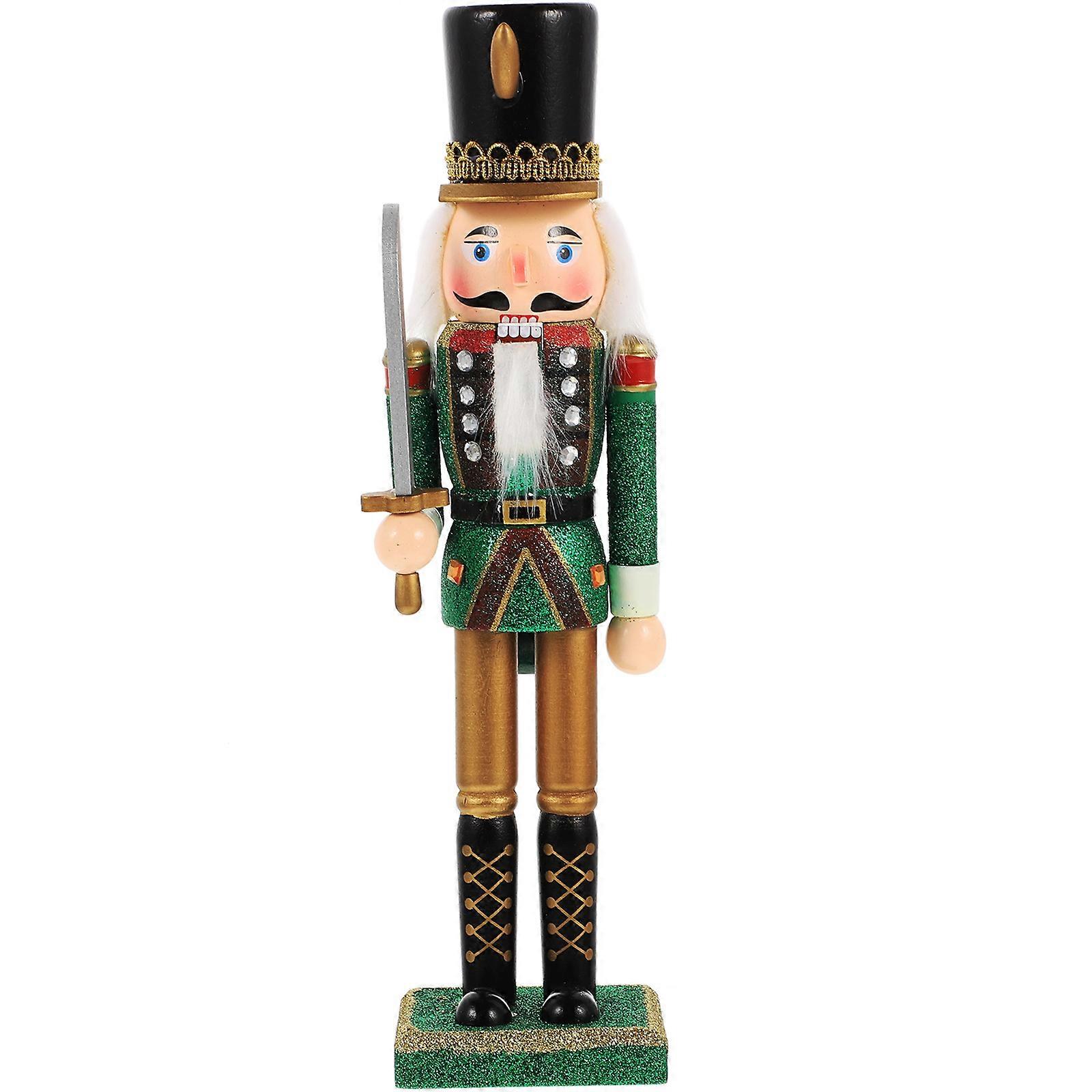 Nutcracker Statue Christmas Wooden Cartoon Soldier Nutcracker Adorn Desktop Creative Wood Puppet Ornament For Friends present 30X8X7.5CM 1Pack