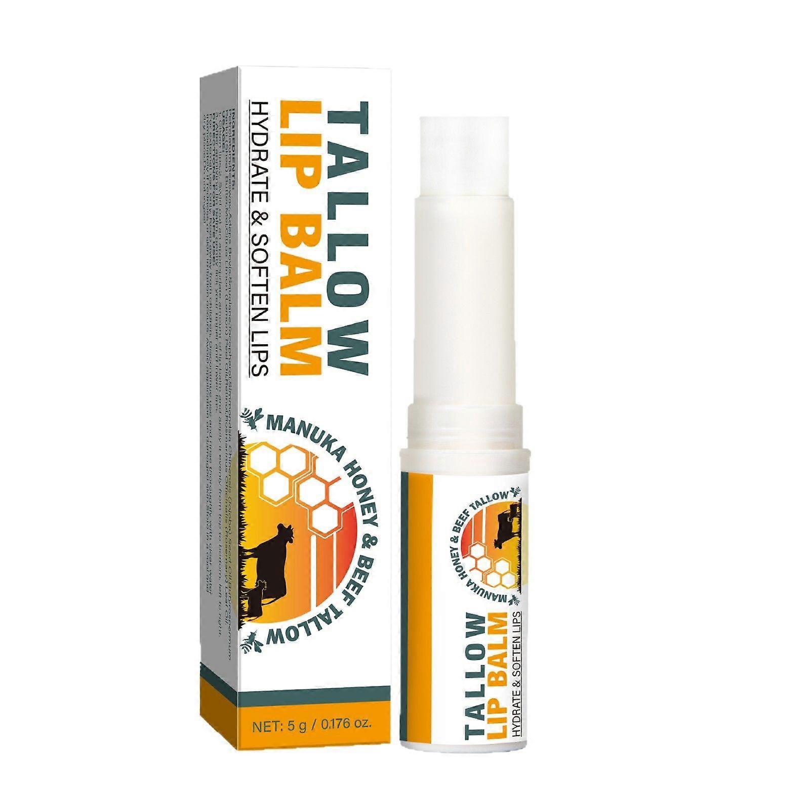 Beef Tallow Lip Balm Natural Tallow Beeswax Lip Balm Hydrating Moisturizer Grass-Fed Bison Tallow Balm Lip Care Soothes Chapped, Dry Lips