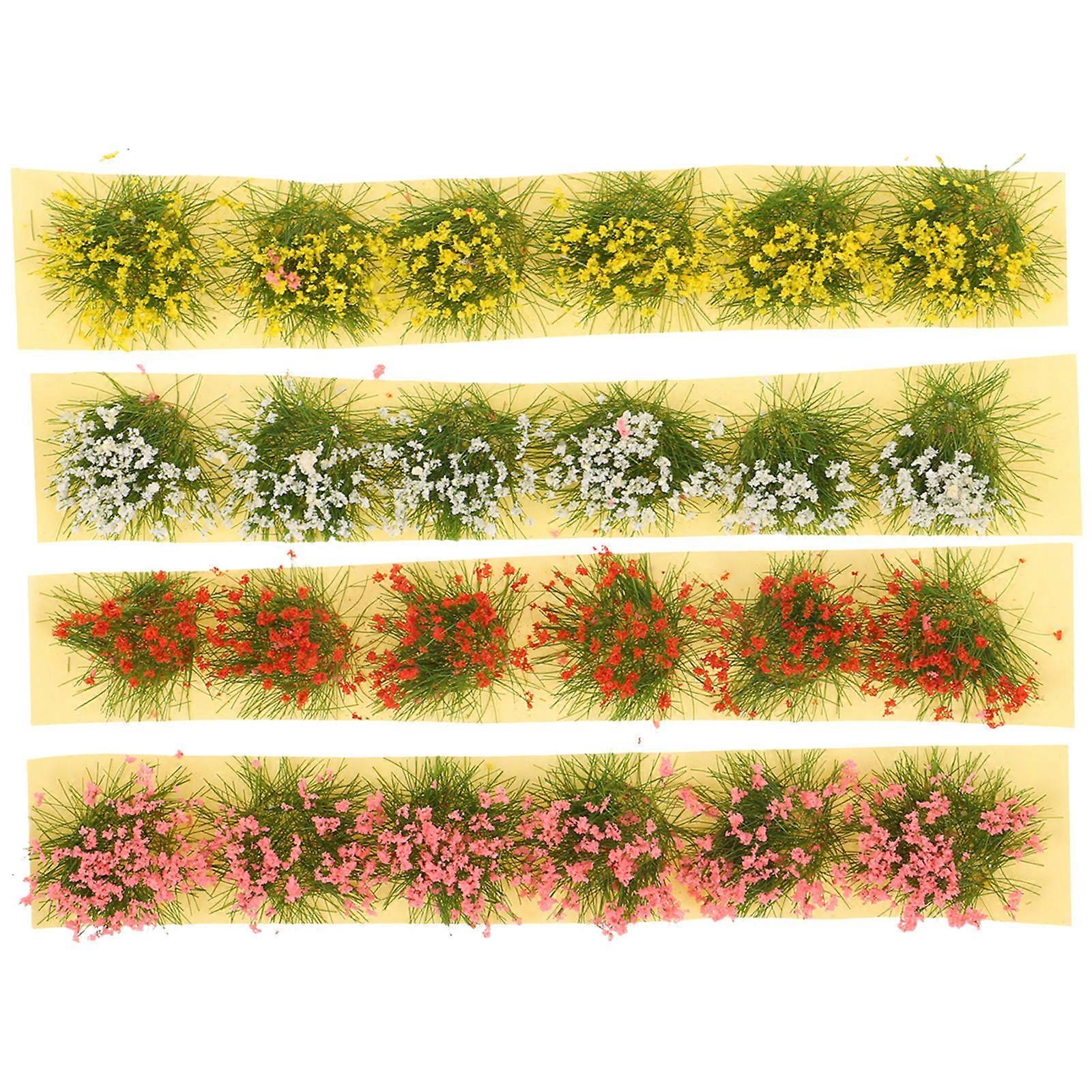 4pcs Miniature Flower Clusters Lightweight Artificial Flower Tufts for Sand Table Micro Landscape Garden Scene Decoration Red White Yellow Pink