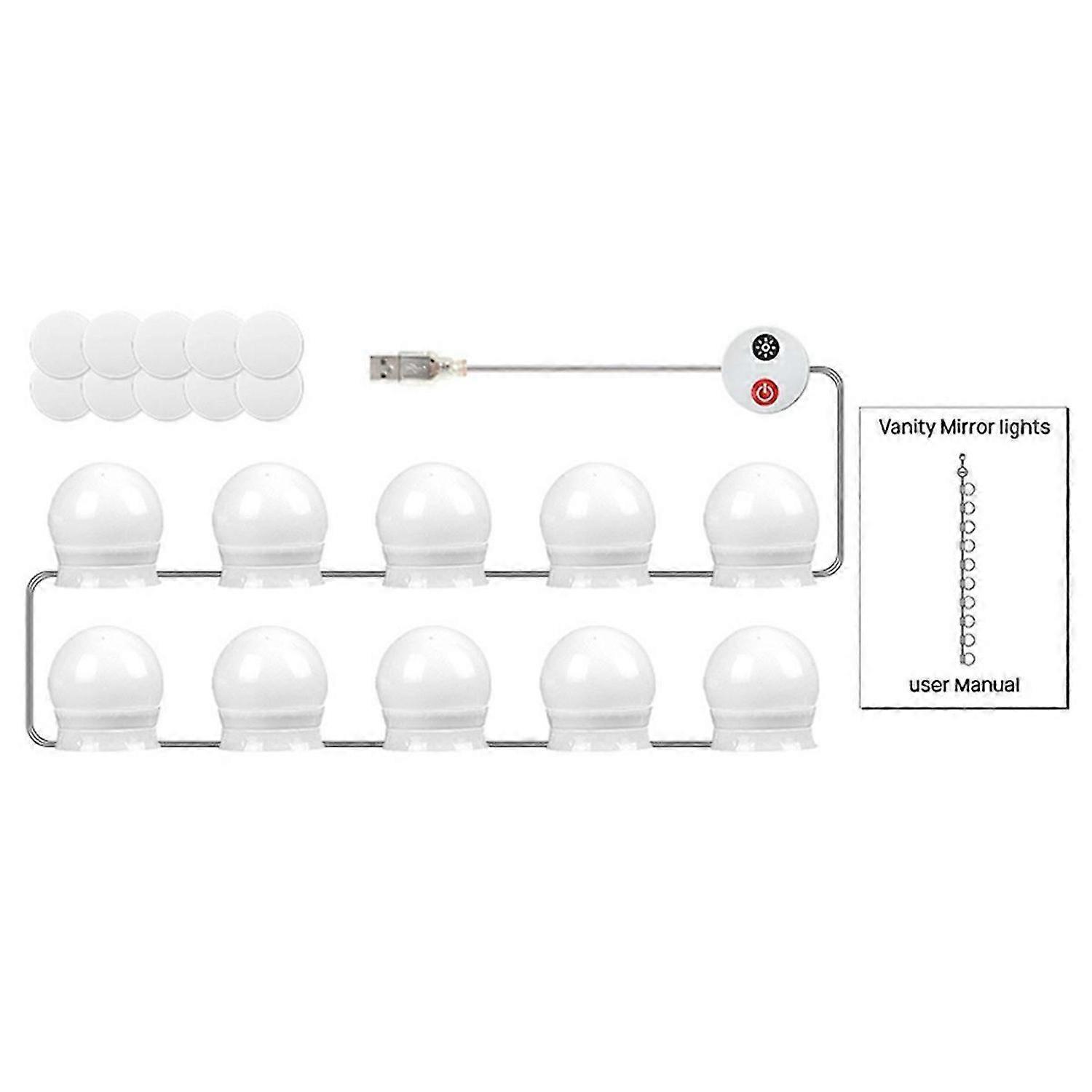 LED Vanity Lights for Mirror USB Vanity Lights with 10 Dimmable Bulbs Adjustable 3 Color Makeup Mirr