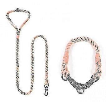 Dog Leash Dog Collar Combo Set Pet Supplies Rainbow Knit(pink) High Quality