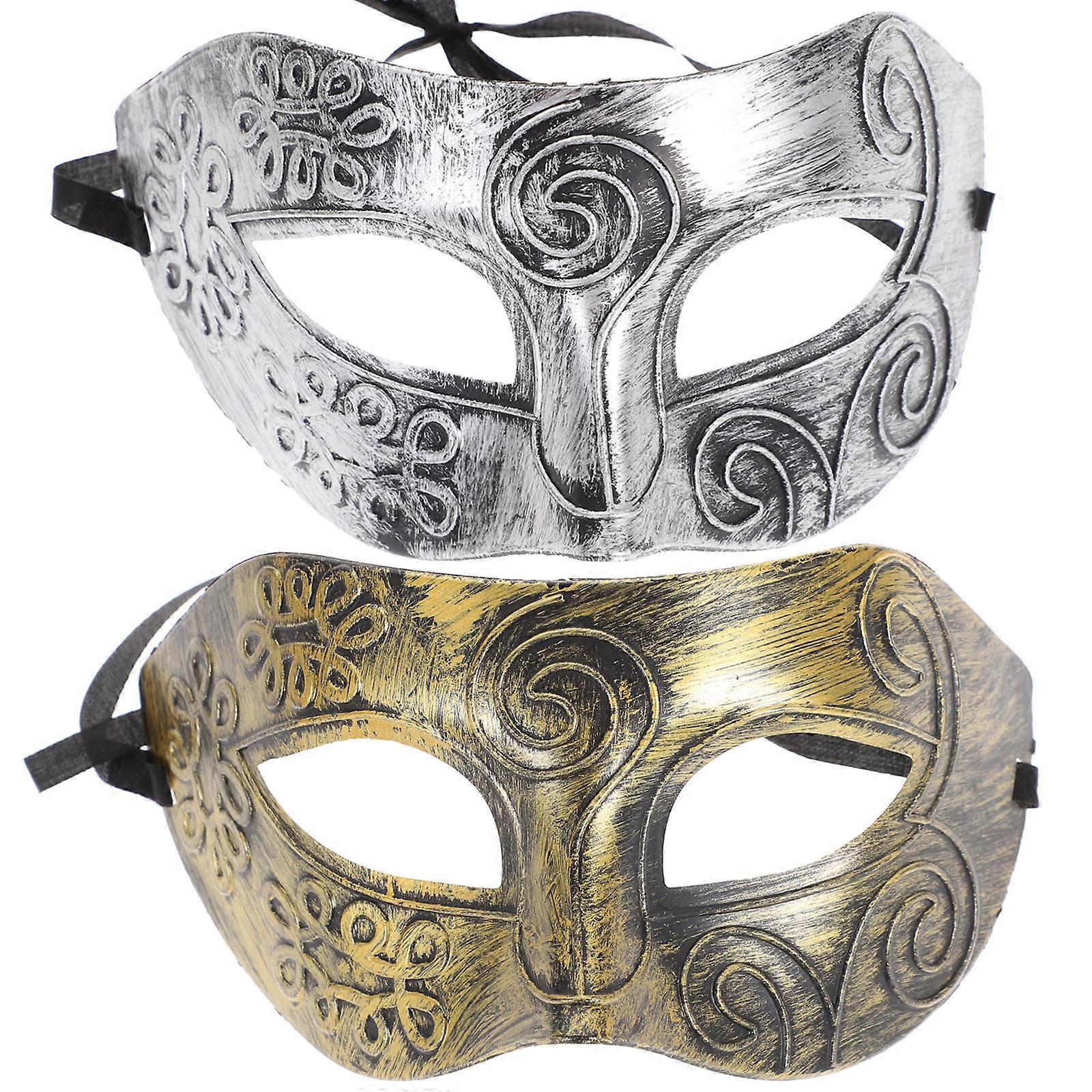 Roman Mask Masculine Men Masks Retro Roman Half Face Decoration For Masquerade Ball Halloween Party 2Pcs Bronze