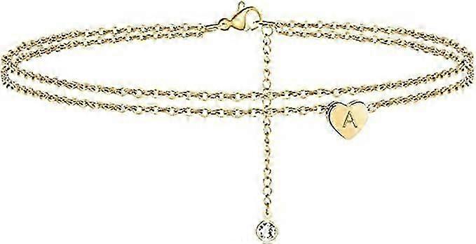 Heart anklet gold colored with initial letters initials length adjustable for women and girls summer sun beach
