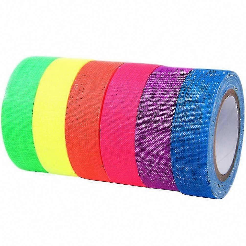 6 Rolls Fluorescent UV Tape - Blacklight Reactive Neon Cotton Tape for Shows & Performances (Assorted Colors)