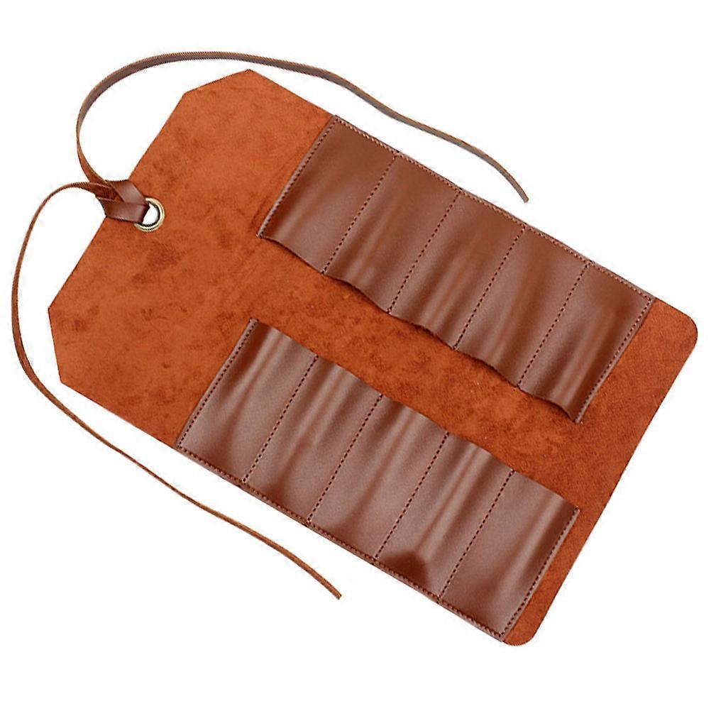 Chocolate Tool Roll Case for Storage with 10 Slots for Wrenches and Screwdrivers