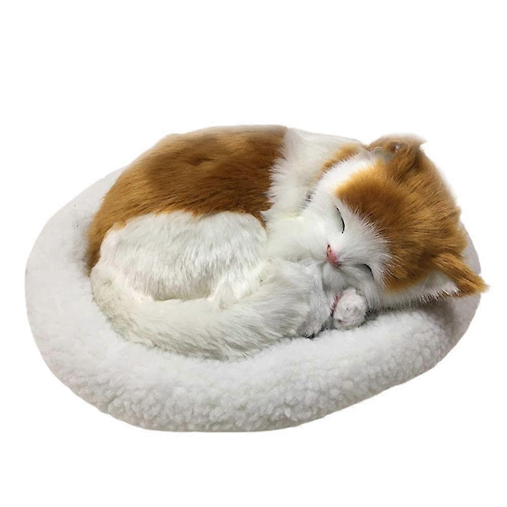 Realistic Sleeping Cat Toy, Breathing Plush Cat Toy, Realistic Simulation Stuffed Animal Doll with Mat, for Home Decoration (A)
