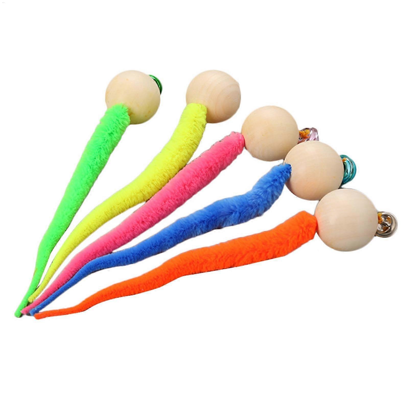 Cat Ball Toy with Stretchy Caterpillar and Colorful Plush Worm, Large Crinkle Balls with Wooden Balls and Cat Bells