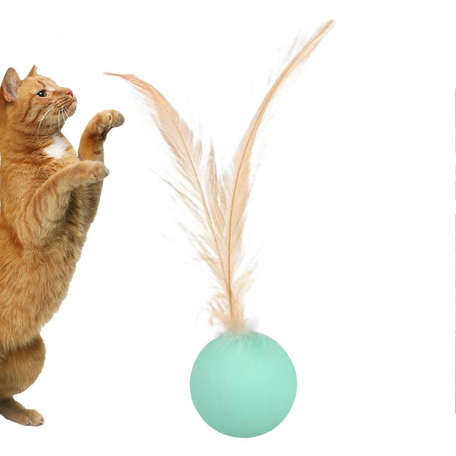 Interactive Cat Toy Balls, Rolling Chasing Balls for Indoor Outdoor Play, Portable Feather Balls for Mental Stimulation, Blue