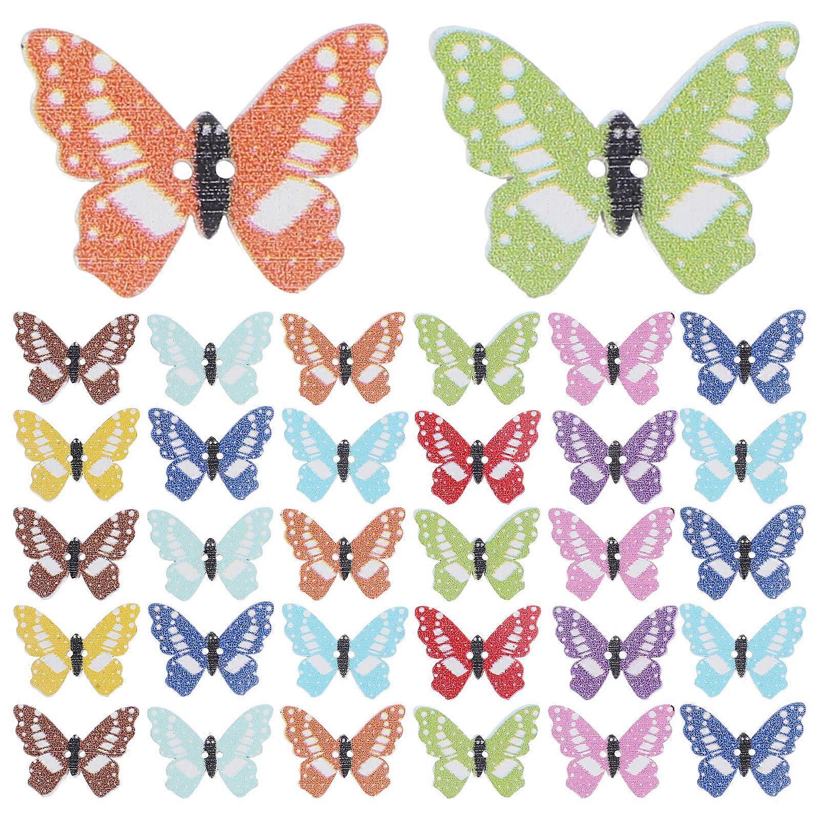 Colorful Wooden Buttons Butterflies Shaped for Clothes Use 100Pcs DIY Craft Buttons