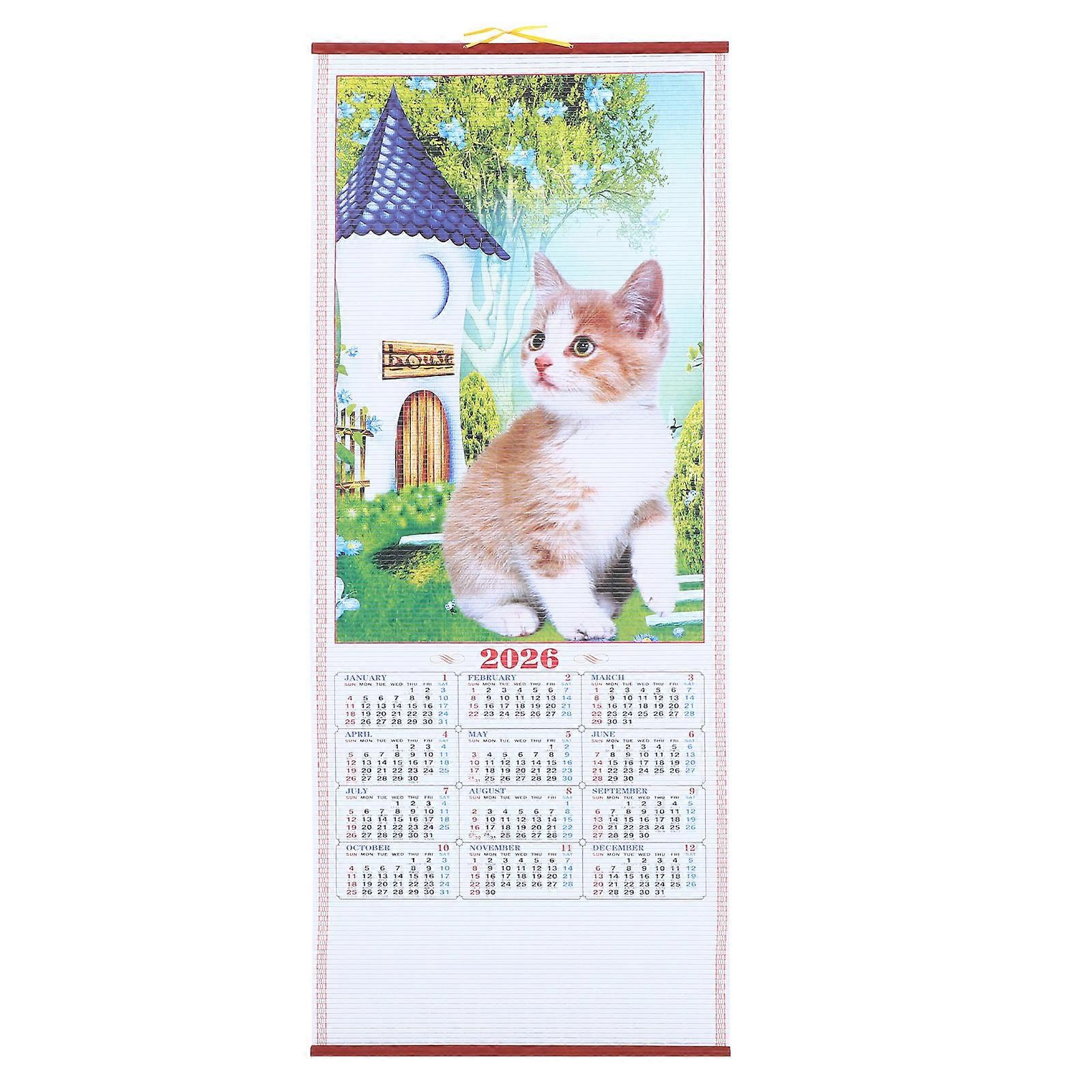 Faux Rattan Hanging Horse Year Wall Scroll Calendar – High Definition Chinese Lunar Year Decoration for Office and Home Living