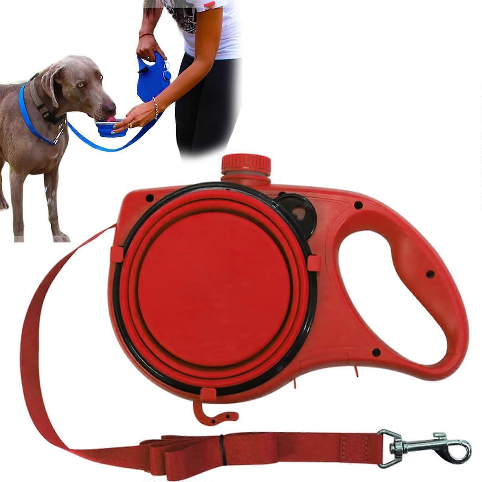3-In-1 Retractable Dog Leash With Water Bottle And Foldable Bowl, Non-Slip Grip, Poop Bag Hook, For All Sizes, Red