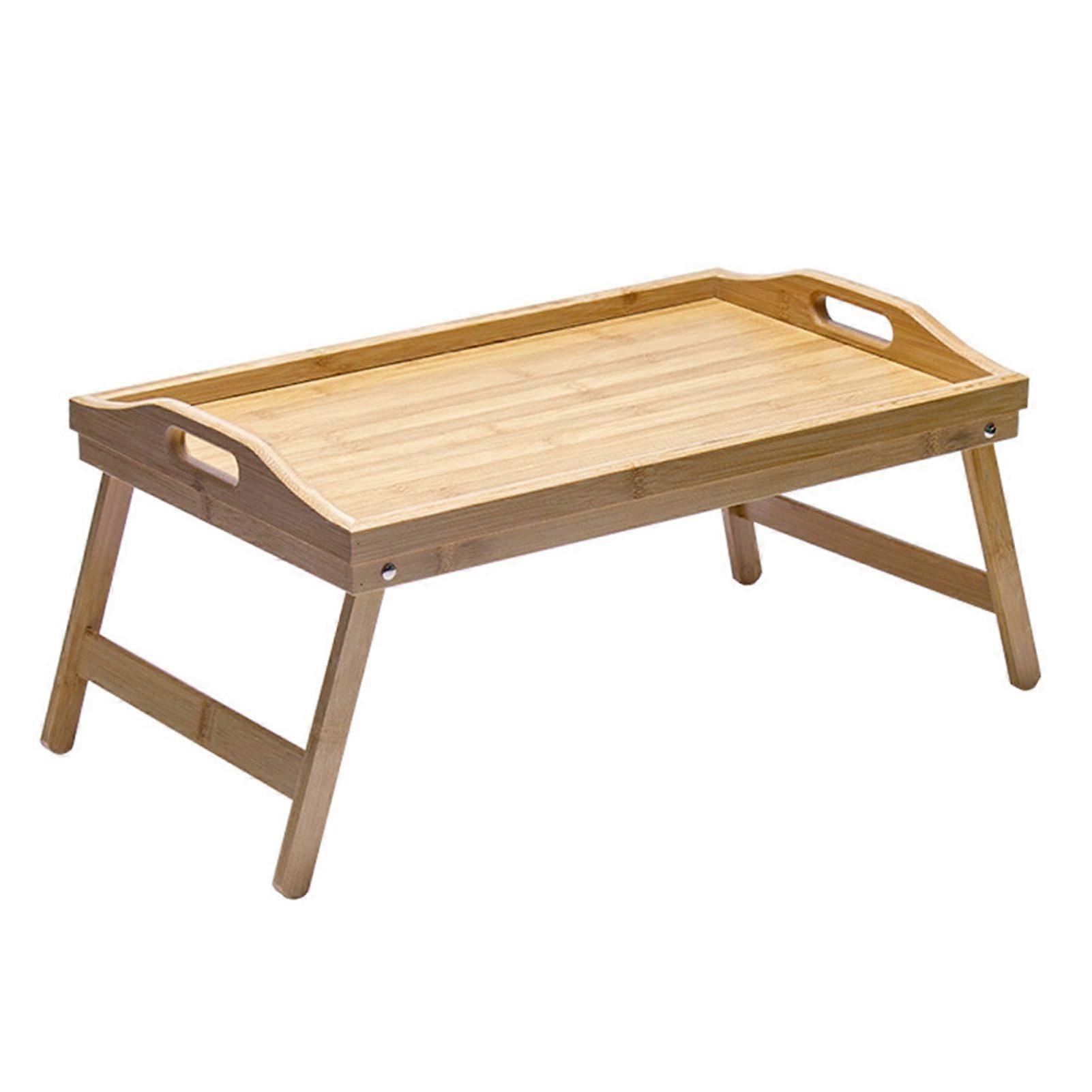 Bamboo Nightstand Bedside Tray with Foldable Legs Multifunctional Portable Storage