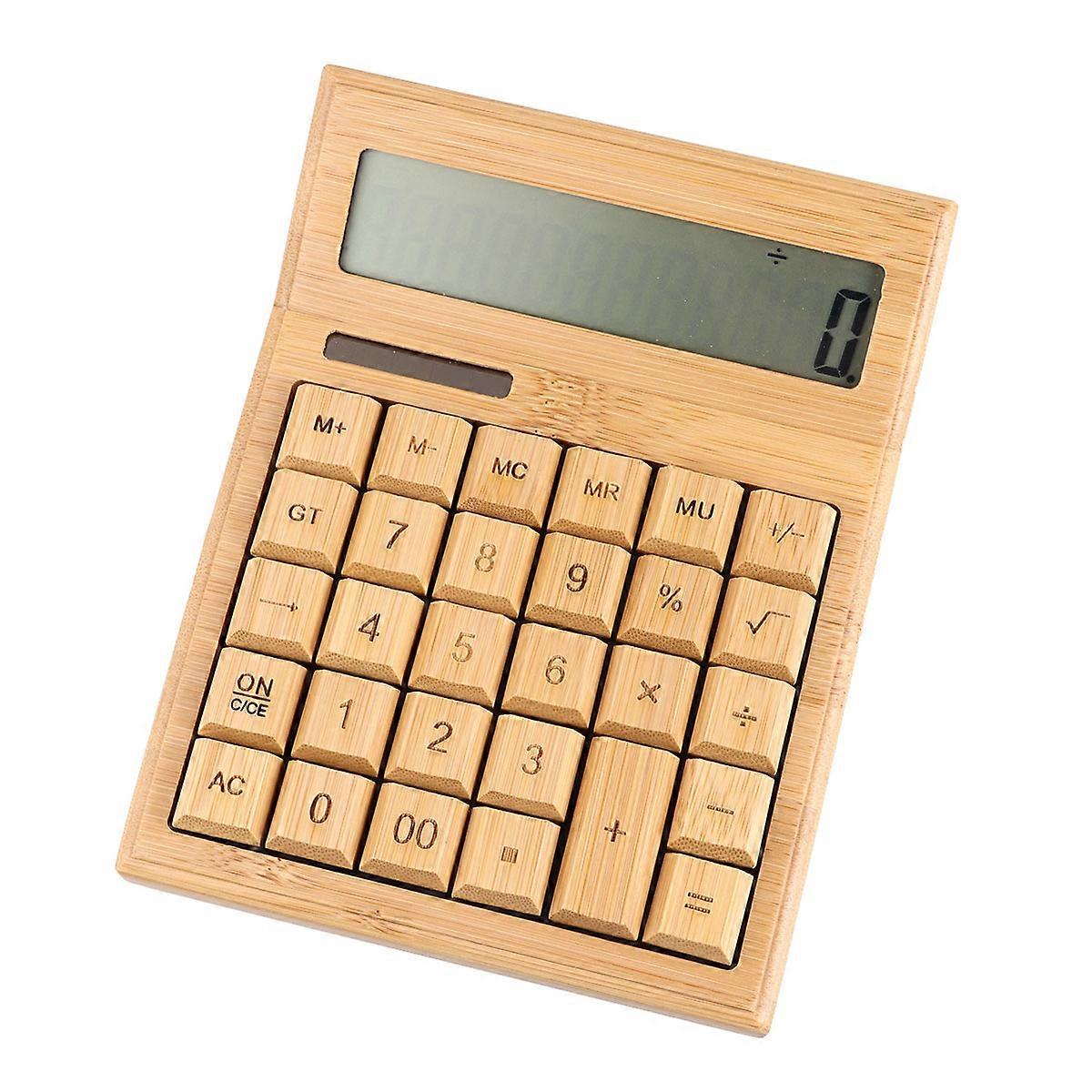 Small Calculator Handheld Solar Powered Bamboo Made for High School 1Set