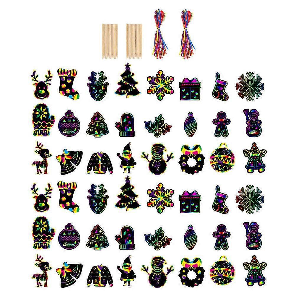 Table Ornaments Christmas Scratch Paper Set Colorful Layer Decoration Classroom Ornaments 13x9cm 48 Sheets
