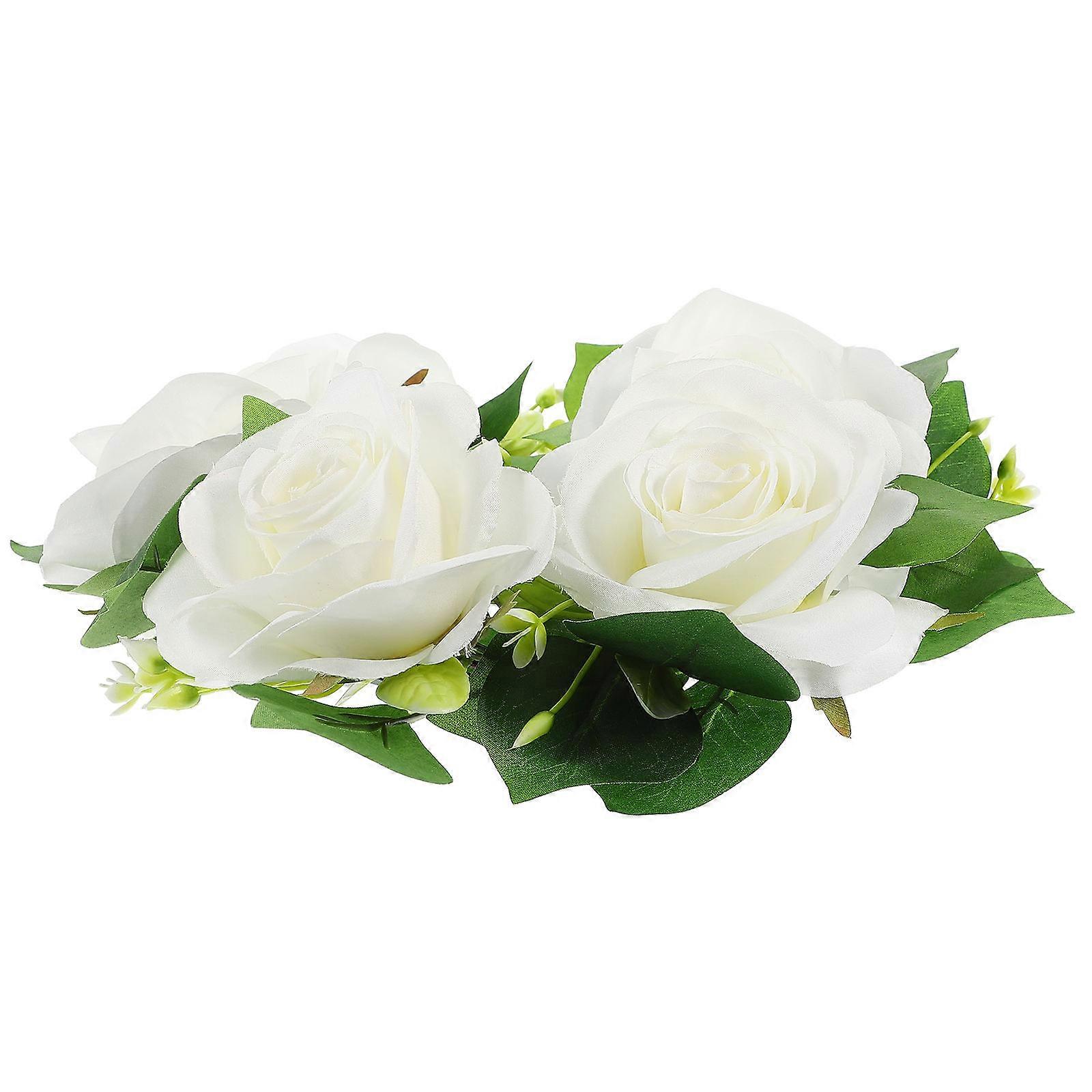 European Style Artificial Rose Candle Ring Wreath Floral Decor for Wedding, Birthday, Party, and Home – White Silk Rose Garland