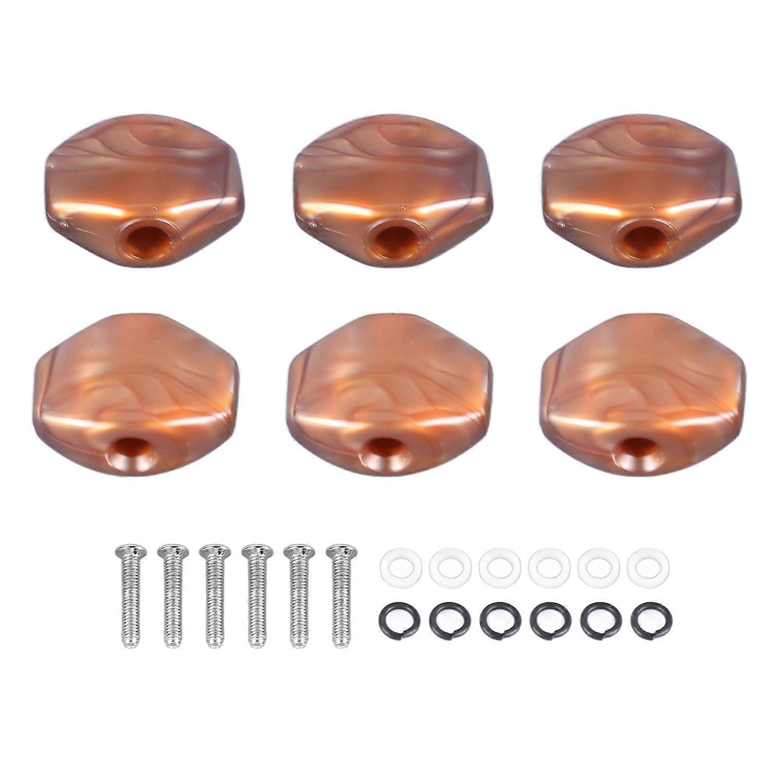 6Pcs Guitar Tuning Peg Cap Plastic Tuner Key Cover Machine Head Knob Cap for Replacement Brown