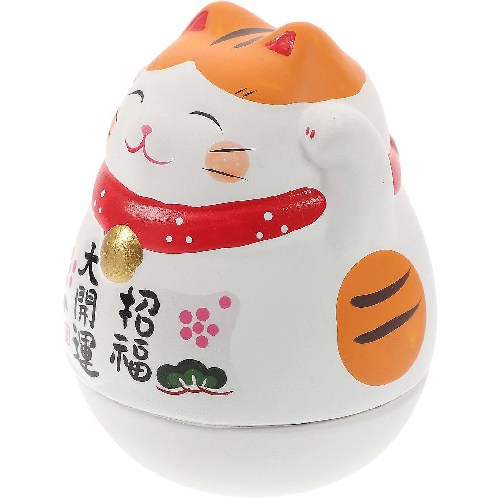 Lucky Waving Cat Auspicious Cat Decoration Collectors Asian Decor Ceramic 3.2×2.4×2.4in Creative Unique 1Pack