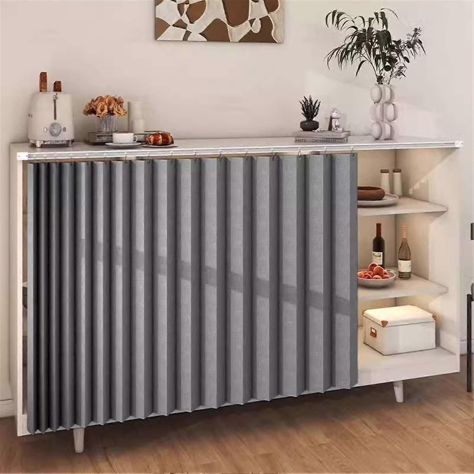 Compact Gray Kitchen Privacy Curtains 140x80 cm Blackout Curtains With Self-Adhesive Rail And Hooks For Shelves
