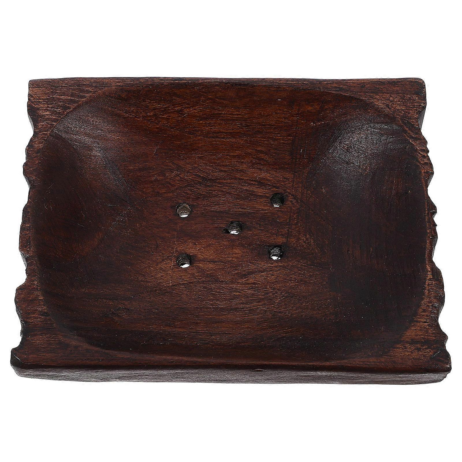 Soap Rubbing Holding Box Wooden Soap Storage Tray Bathroom Use Brown 15x10x6cm Drainage Space-saving 1Pack