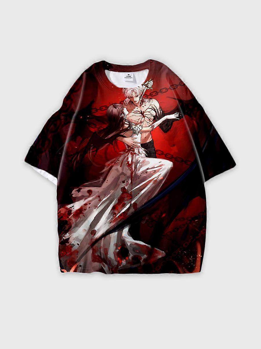 T-shirt round neck Role Pattern loose short sleeve B360