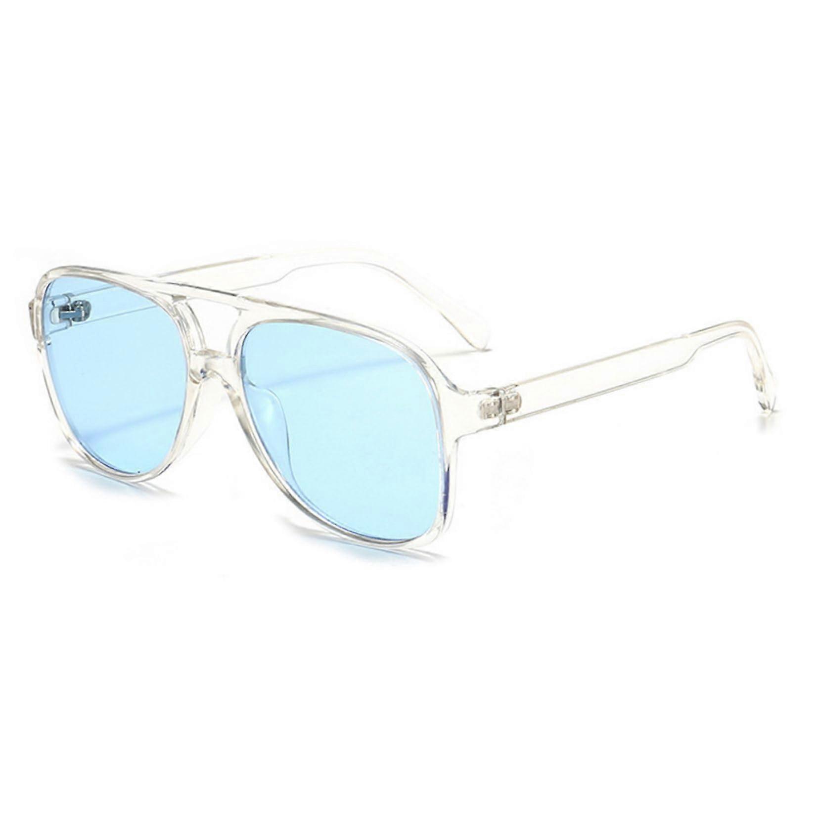 Vinrage Oversized Sunglasses for Women and Men, Retro Large Frame Square Oval Glasses in Transparent/Blue.