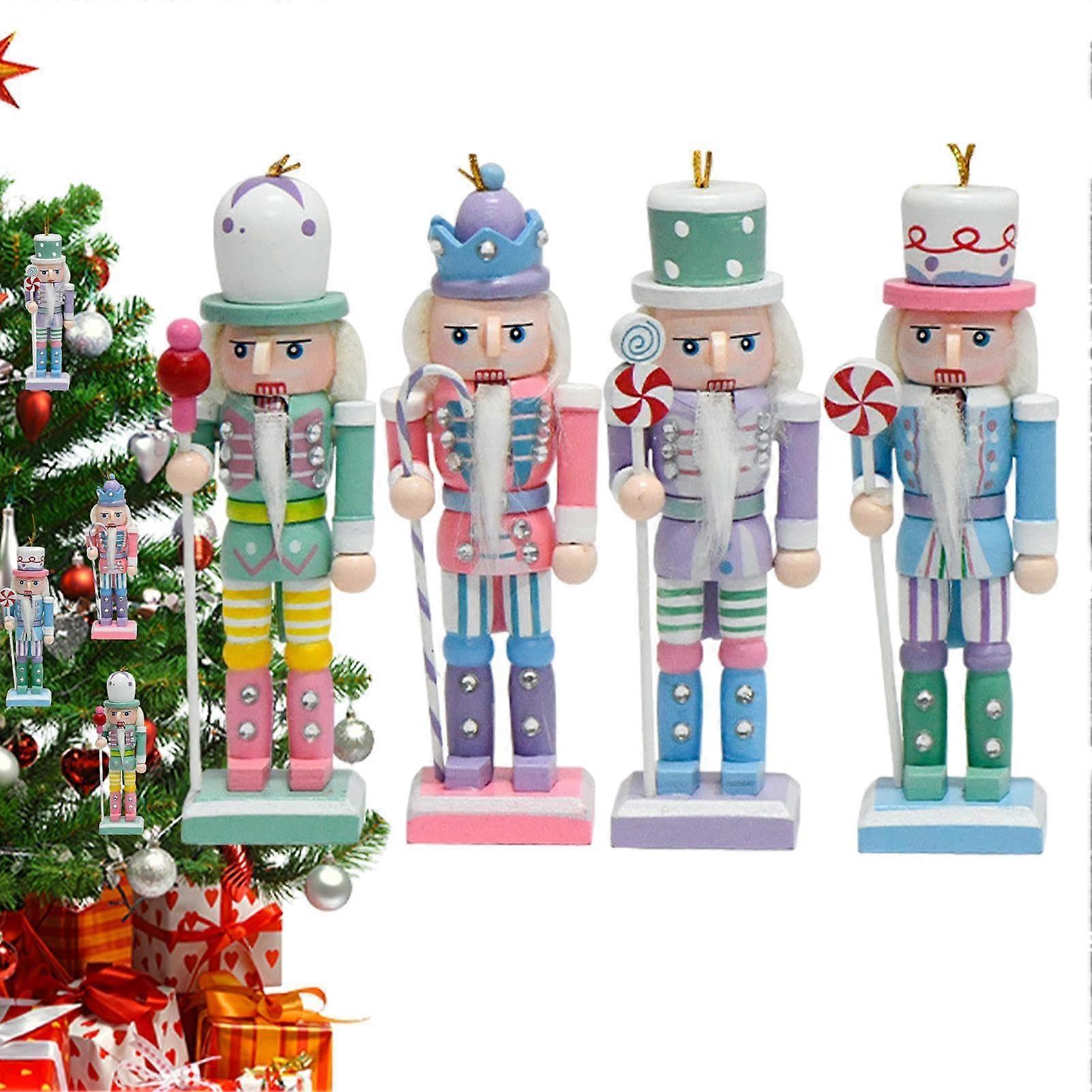 Christmas Ornaments Nutcracker, Wooden Candy Colour Nutcracker, Decorative Tabletop Figurine