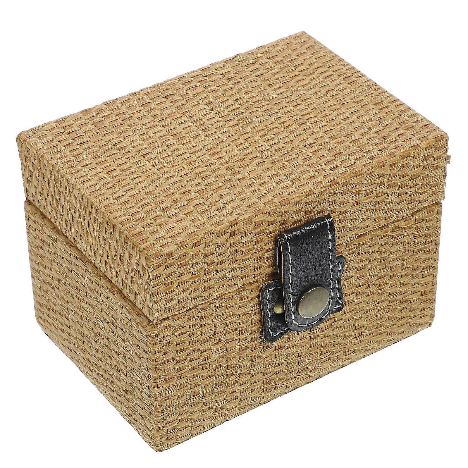 Light Brown Synthetic Jewelry Organizer with Lid for Kitchen Use Small Keepsake Box 3.5 x 2.5 x 1.5 inches