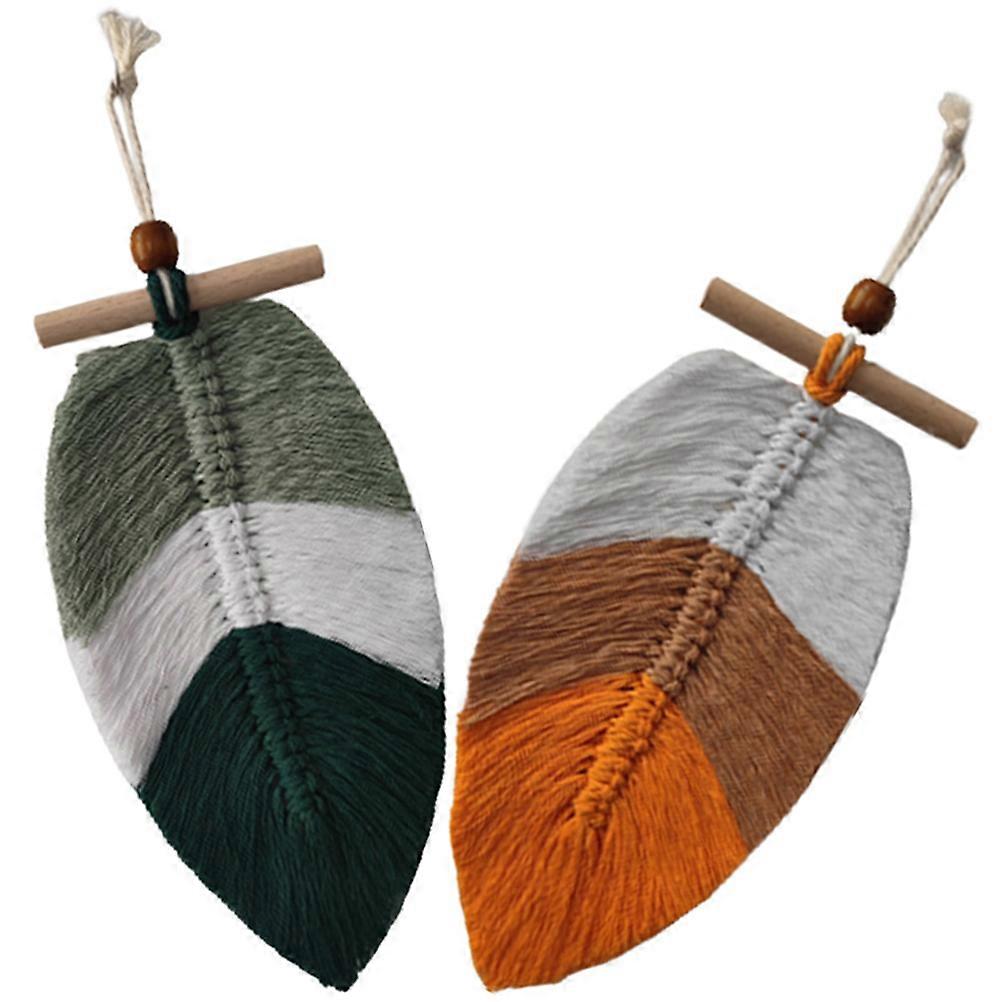 Leaf Macrame Wall Hanging Decor Assorted Color Cotton Warm Atmosphere 2Pcs
