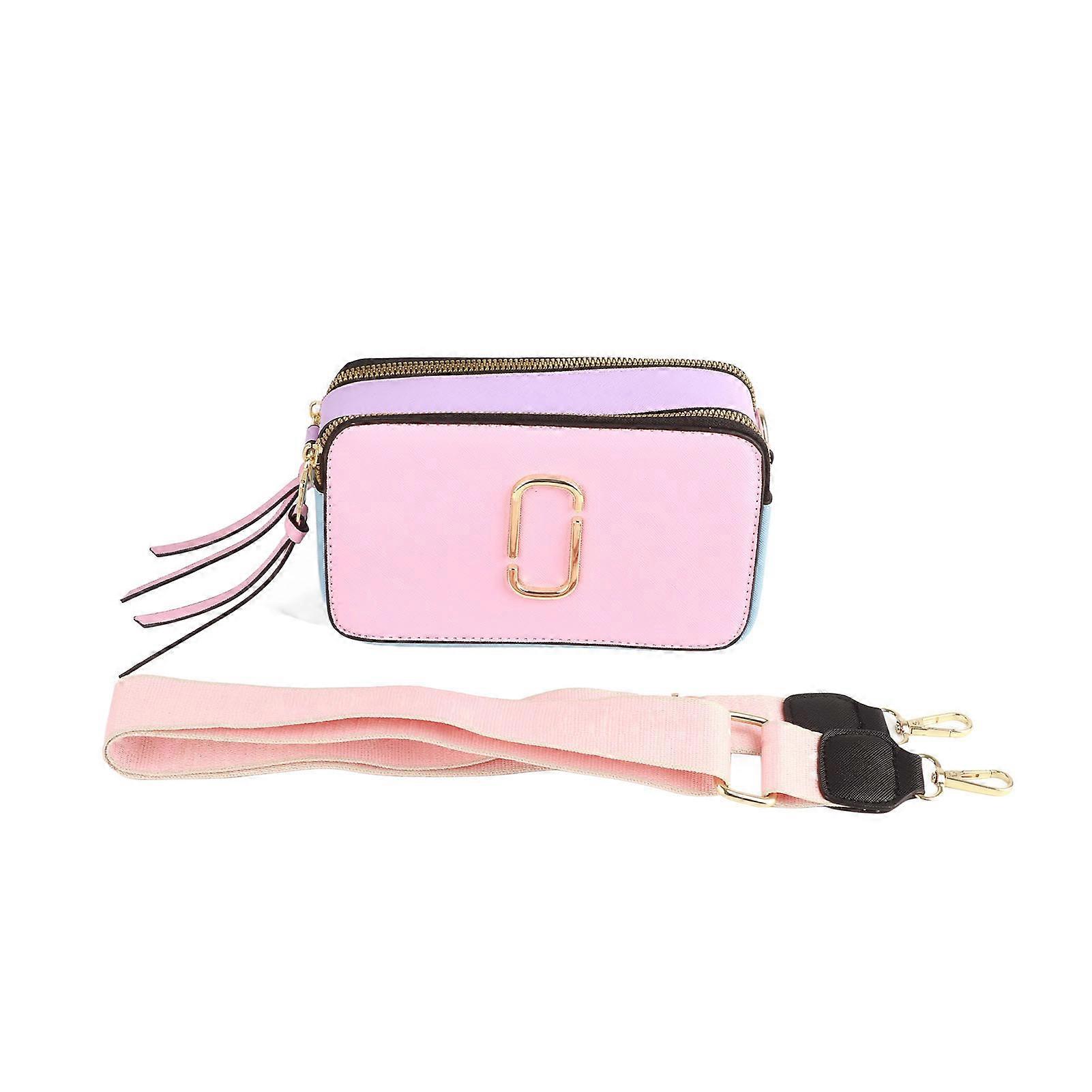 Women's Camera Bag Retro PU Large Capacity Fashionable Simple Alphabet Shoulder Bag for Commuting Pink