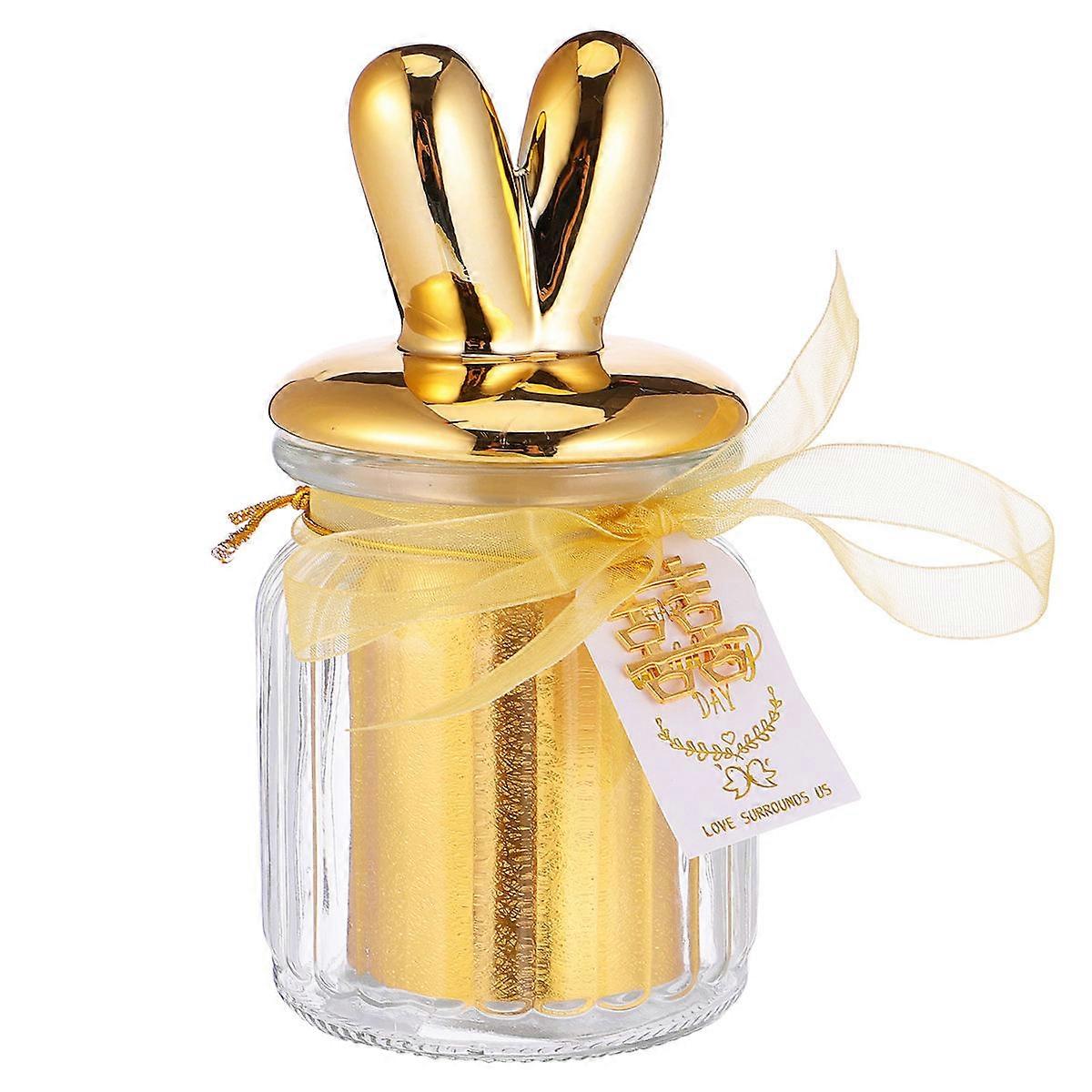 Ceramic Candy Jar with Golden Lid – Festive Rabbit Ear Design Dessert Display Box for Home & Store Decoration