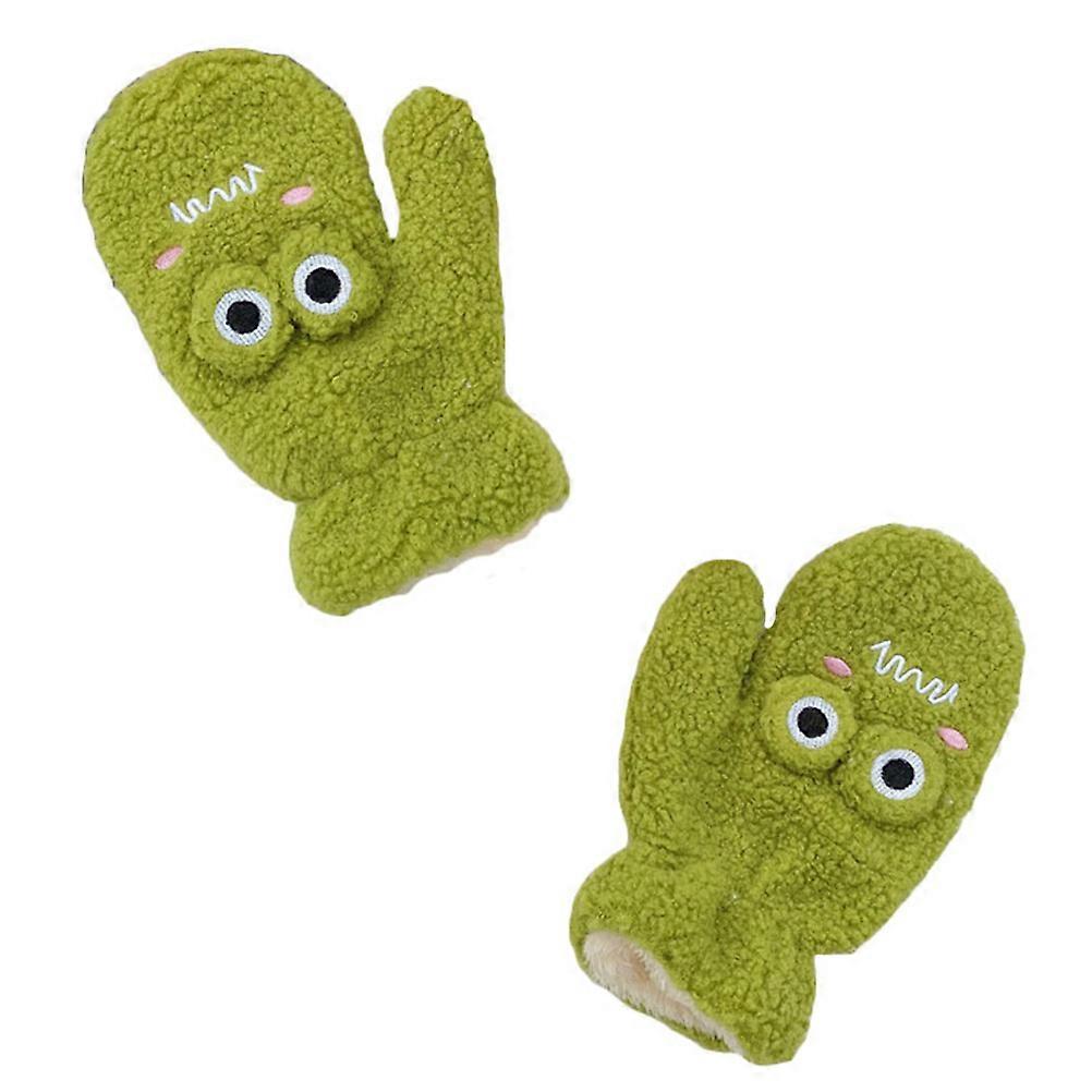 Cartoon Frog Shape Winter Gloves Fluffy Warmth Retention Moisture Absorption 1 Pair