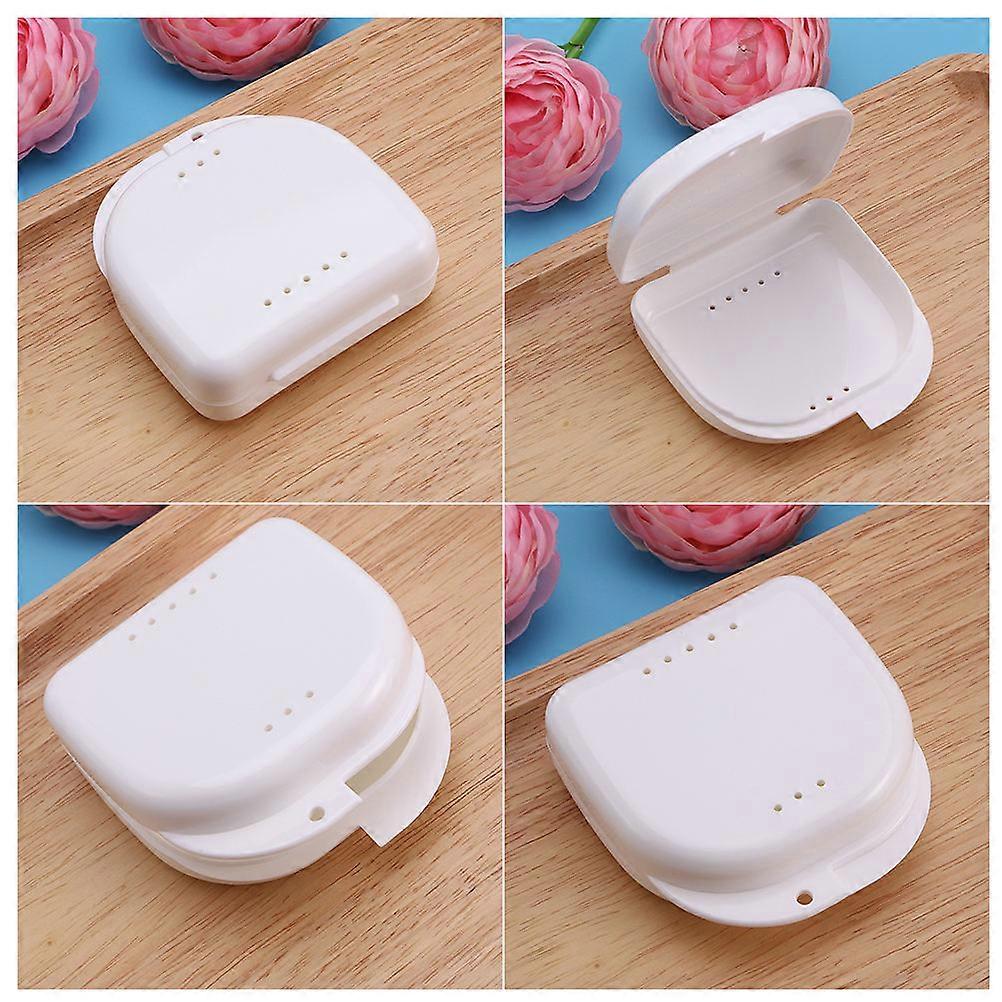 Denture Case with Builtin Ventilation System and Snap Lock Closure for Storing Dentures 5 Pieces White PP