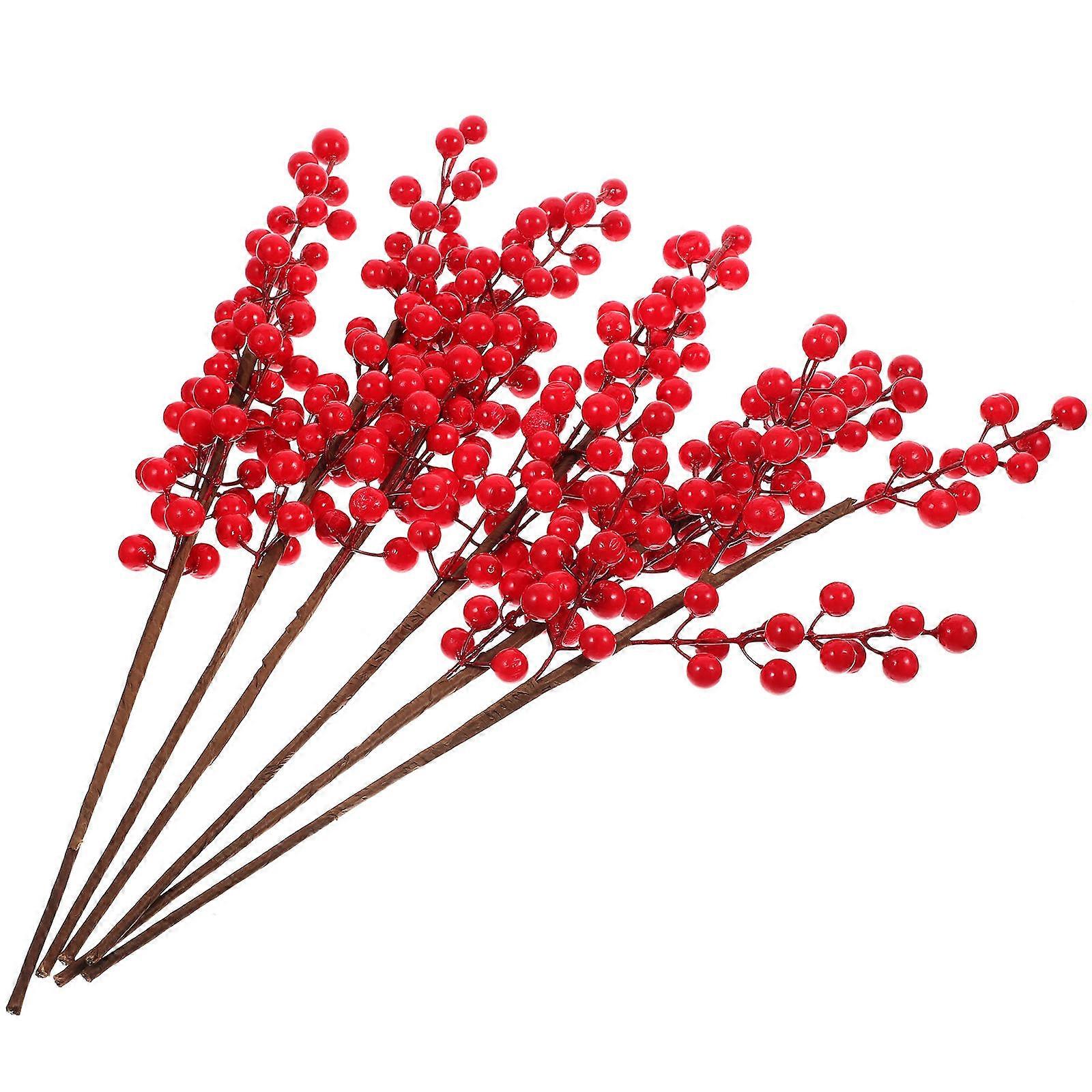 6pcs Artificial Red Berry Stems for Christmas Decorations and DIY Flower Arrangements in Red Foams and Plastic