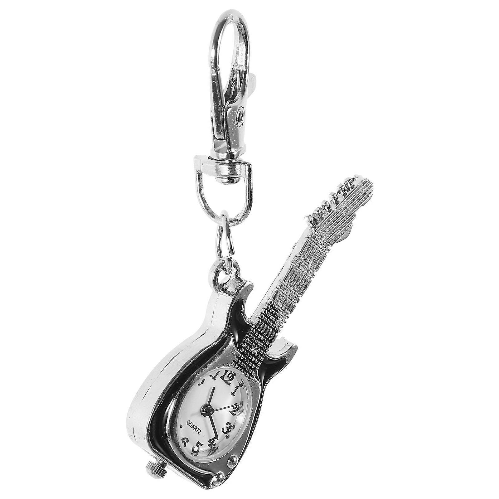 Vintage Guitar Shaped Quartz Pocket Watch Keychain – Lightweight Retro Design for Students & Couples, Accurate Timekeeping & Portable Use