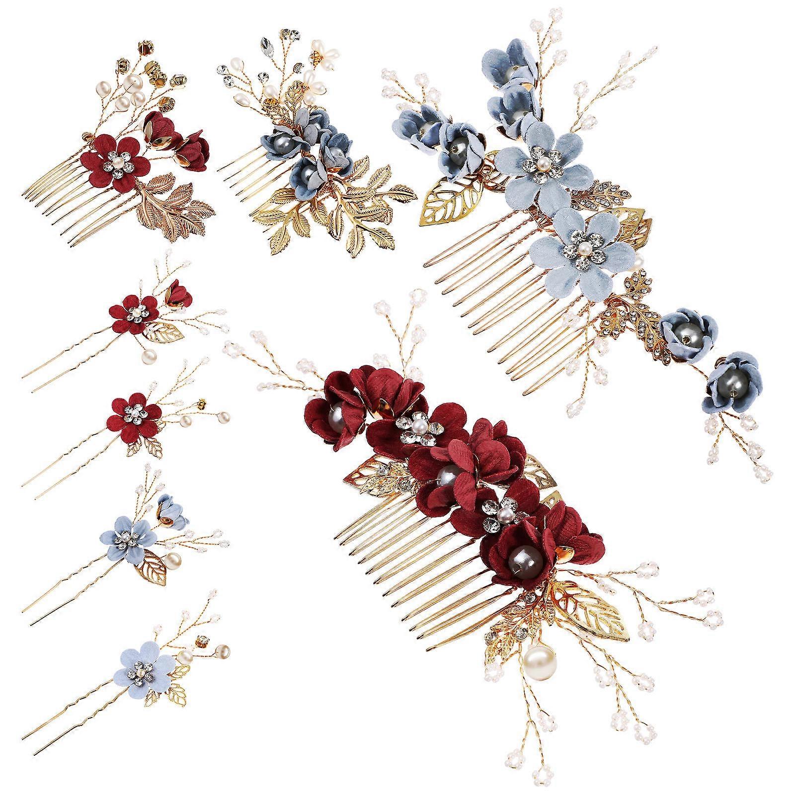 Bridal Hair Accessories Set with Pearl and Rhinestone Combs Clips for Wedding 2 Pieces