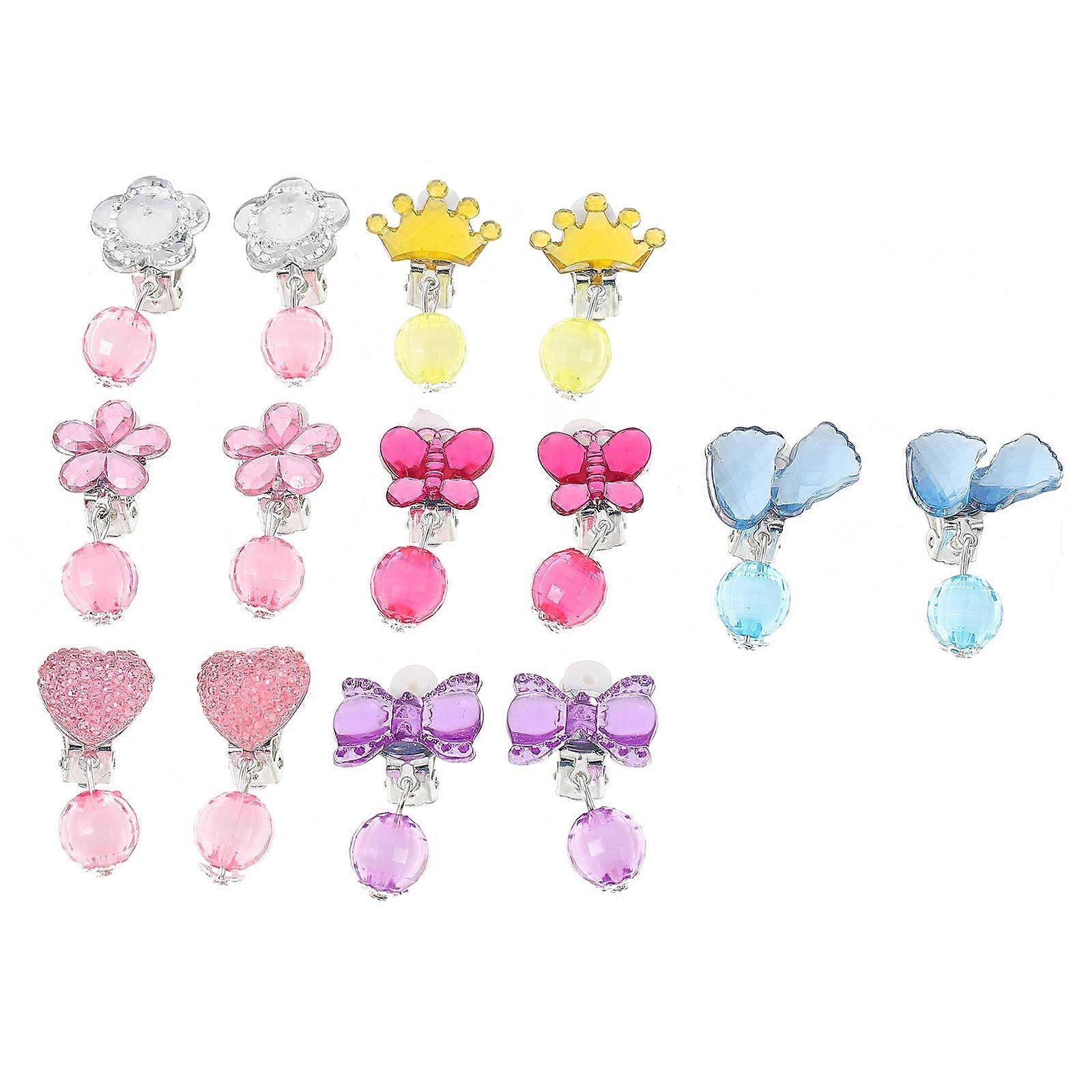 Assorted Color Clip On Ear Clips For Children Daily Wear Non-Piercing Tassel Shape 7 Pairs