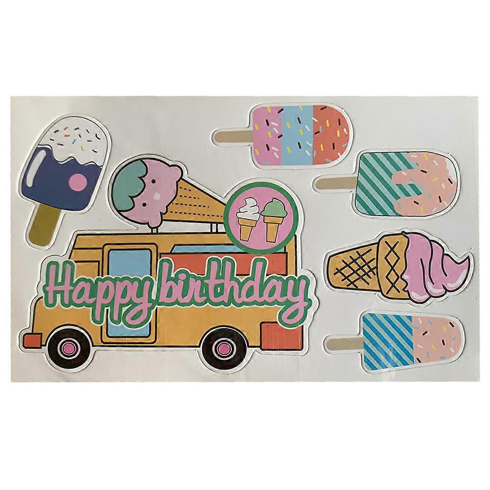 Birthday Cake Toppers Set Featuring Ice Cream Car Pattern For Birthday Party Decoration In Assorted Color And Eco-Friendly Material 42Pcs