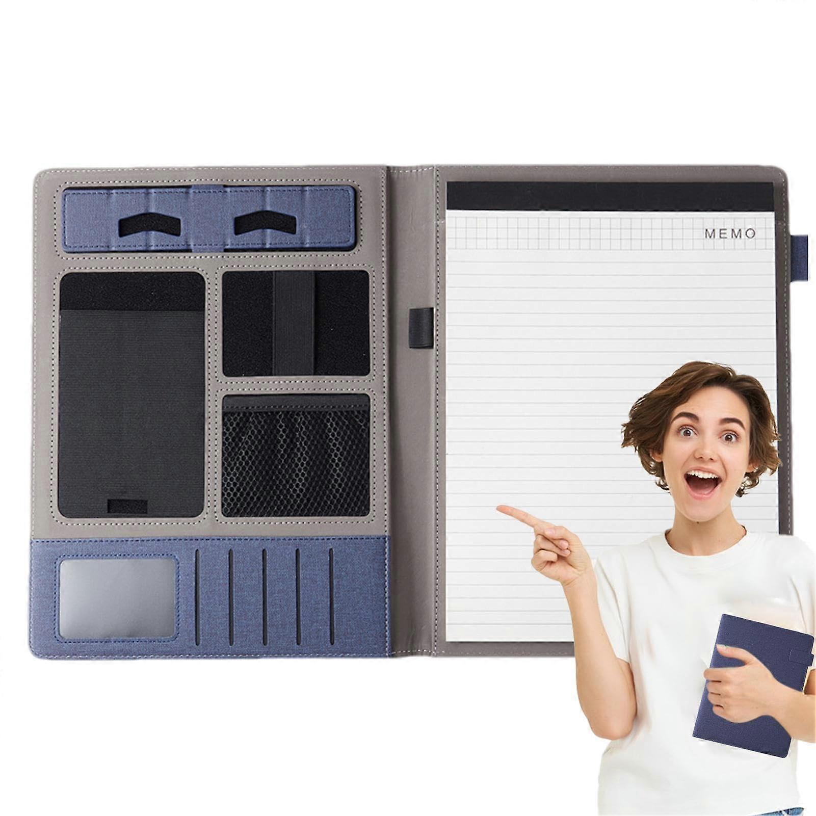 Professional Leather Notepad, Document Storage, Resume, Organizer, Blue