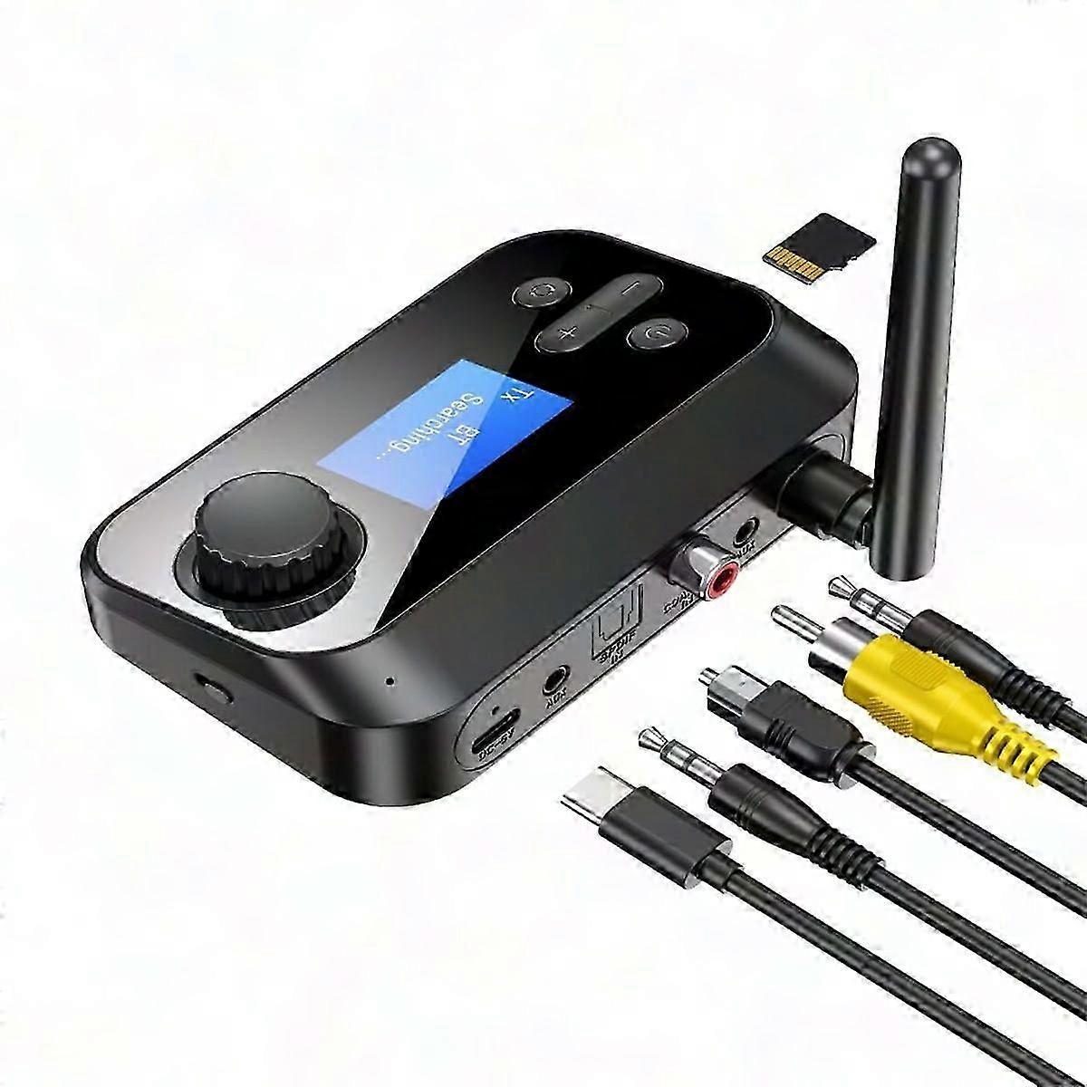 Bluetooth 5.1 Audio Receiver Transmitter with Screen, Optical Fiber Coaxial Input, TF Card MP3 Player