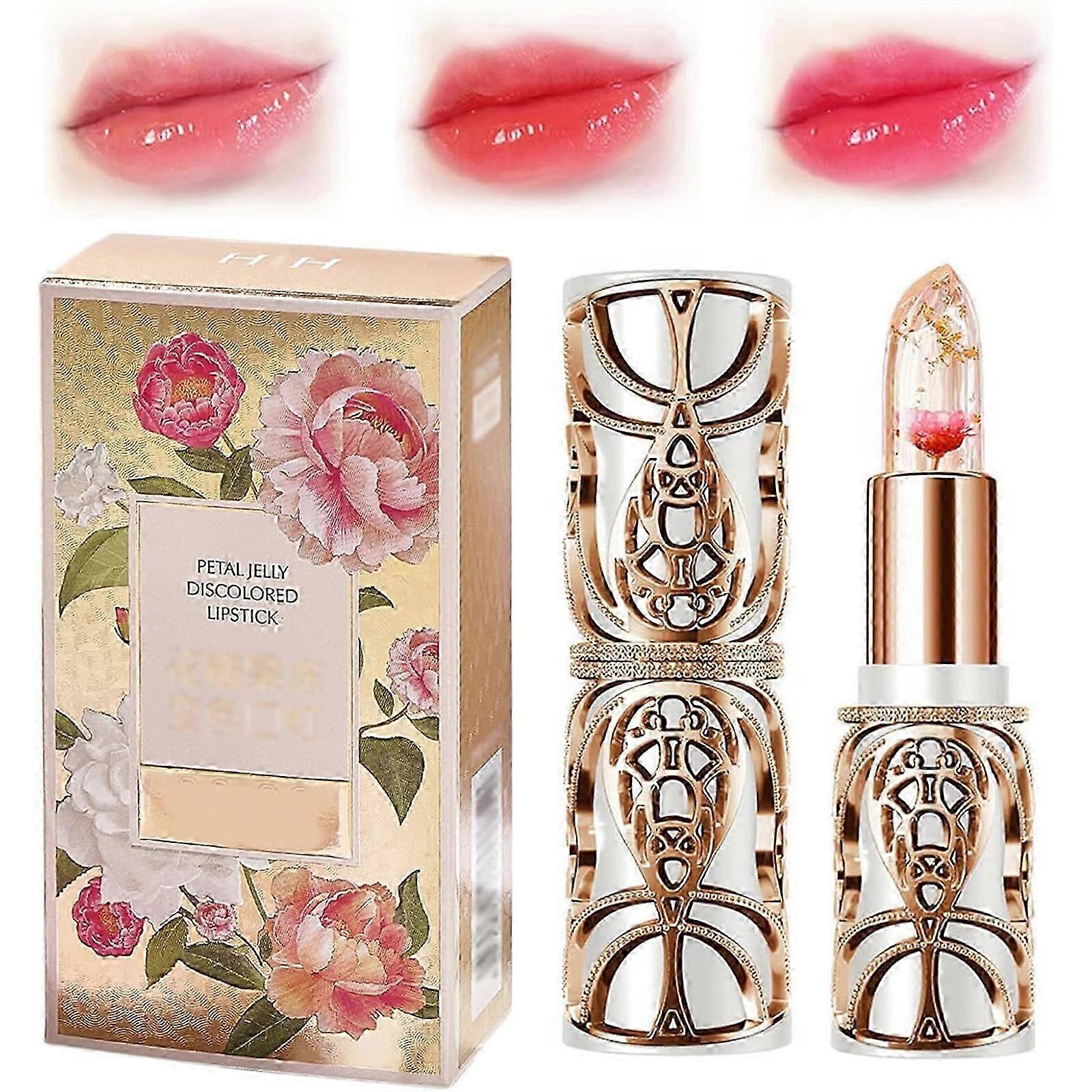 花びらゼリー変色口紅、クリスタルゼリーフラワーカラーチェンジングリップスティック、クリスタルフラワーゼリーリップスティック、ウォータープルーフチェンジカラーリップスティック