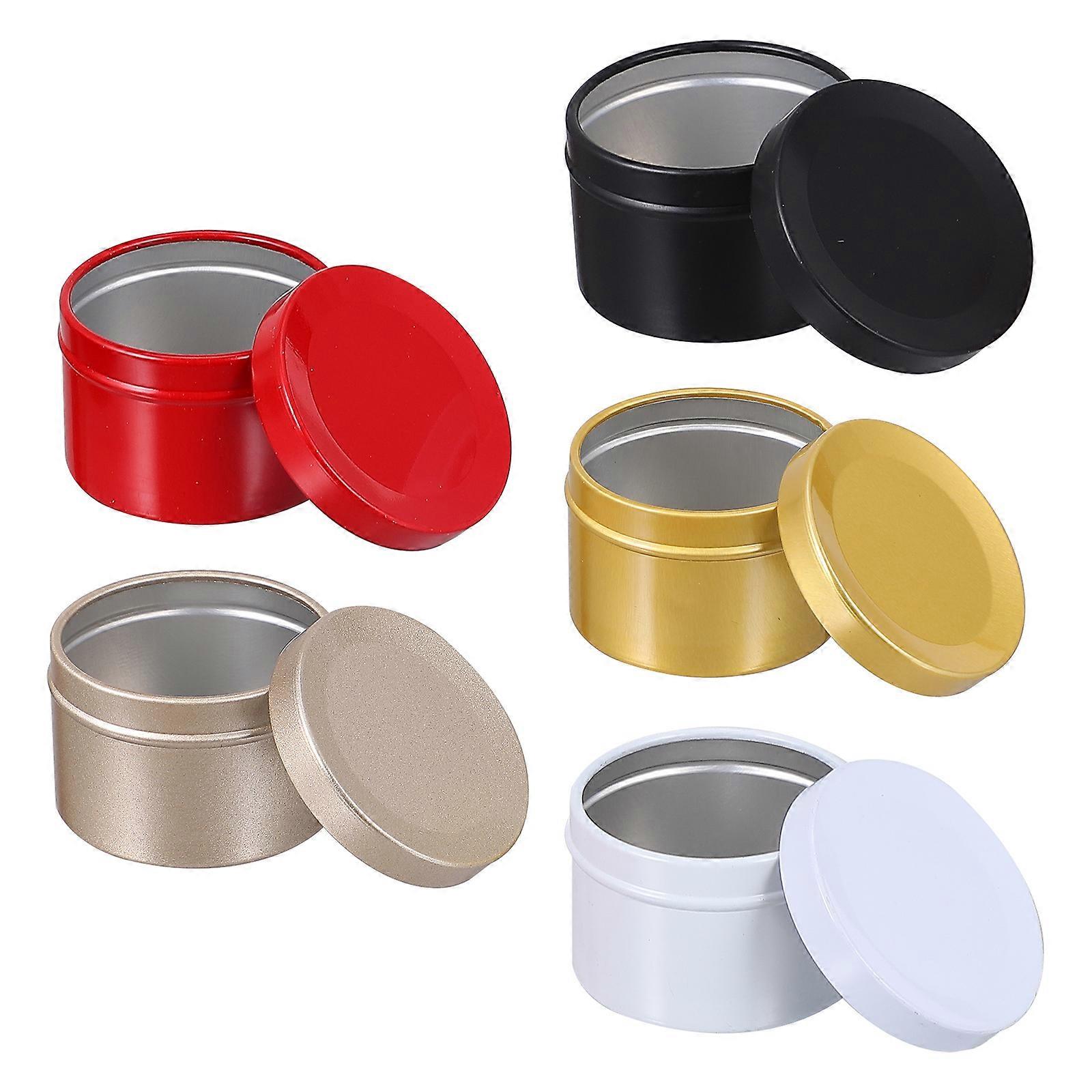 5Set 50ml Christmas Metal Empty Tins Storage Containers For Treats And Candies In Round Shape For Party And Gift Giving