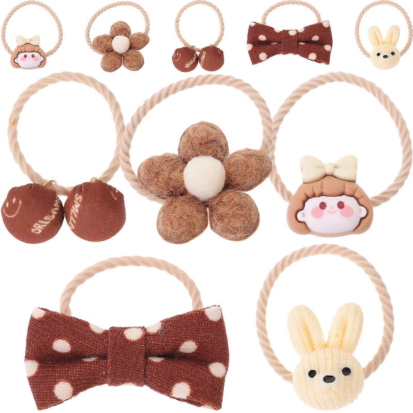 Girls Hair Ties 5 Pairs Bow Set For Everyday Use Coffee Color Keeps Hair In Place