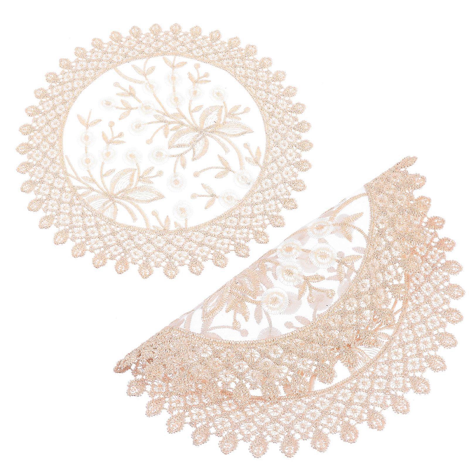 Embroidered Lace Coasters 2Pcs Elegant Decorative Cup Mats Ideal For Family Gatherings Round Shape