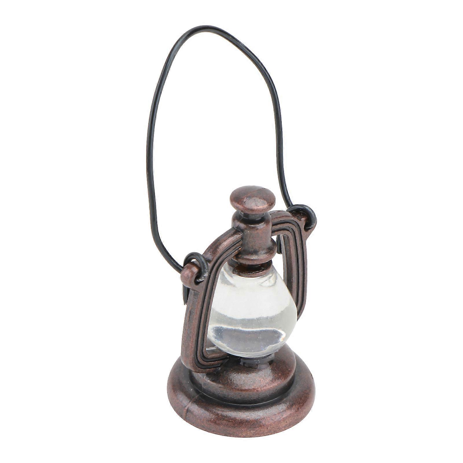 Mini Kerosene Lamp Vintage Design Dollhouse Prop Brown Color Indoor Display 1Pcs