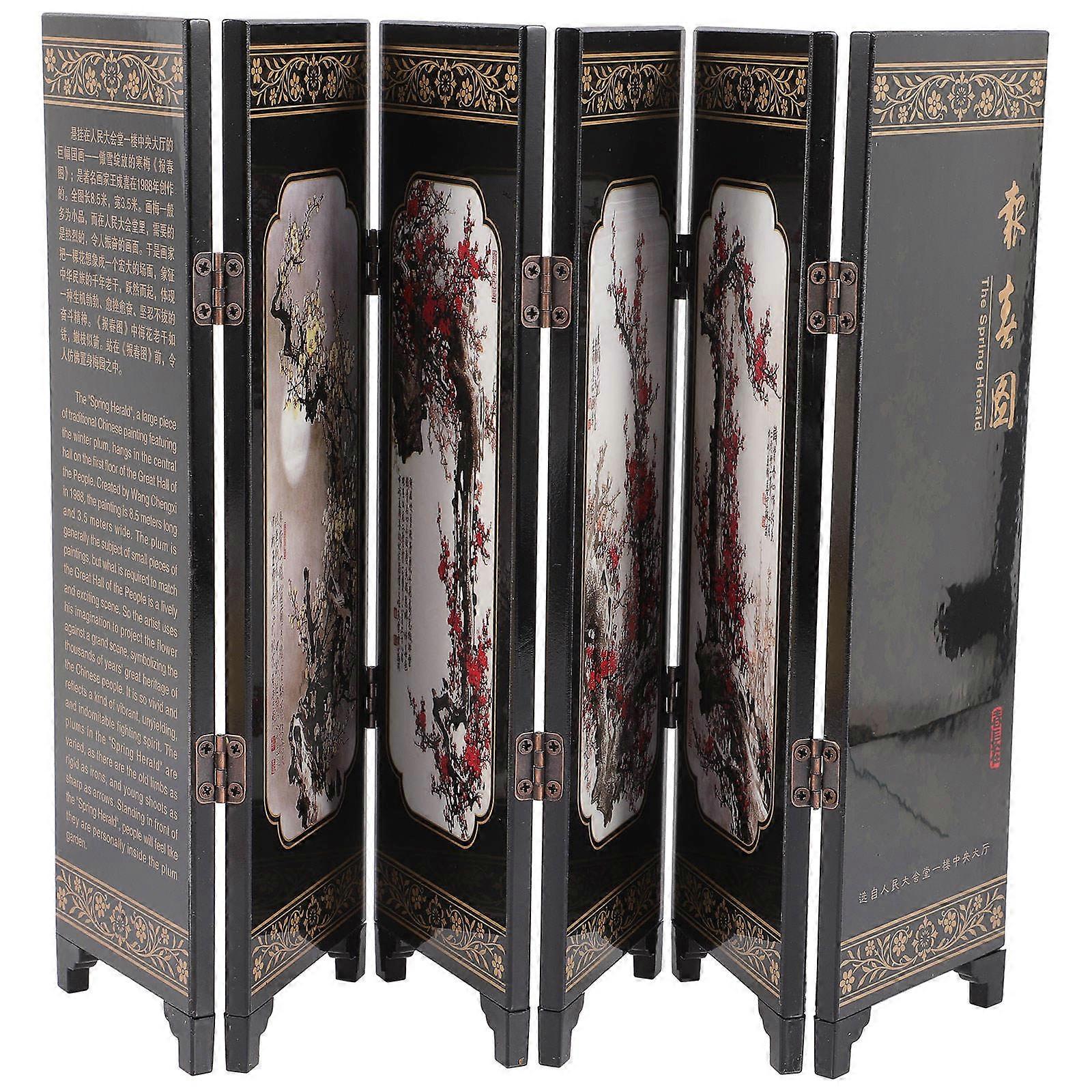 Compact Mini Ornamental Screen, Vintage Chinese Style Desktop Decor, Handcrafted Miniature Partition for Home Office, Space Saving Design, Business