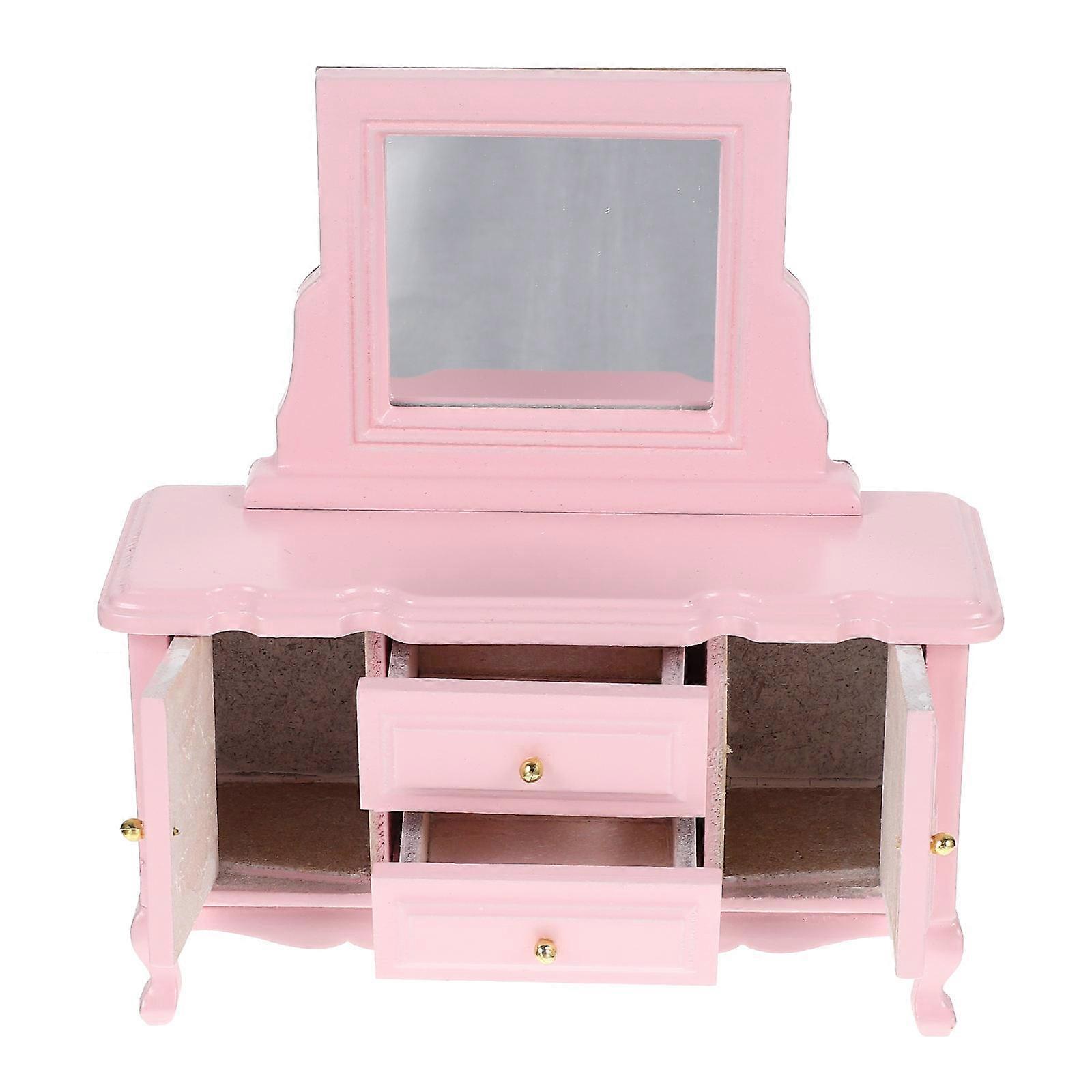 Miniature Doll House Dressing Table Model for Indoor Display with Pink Color 1Set