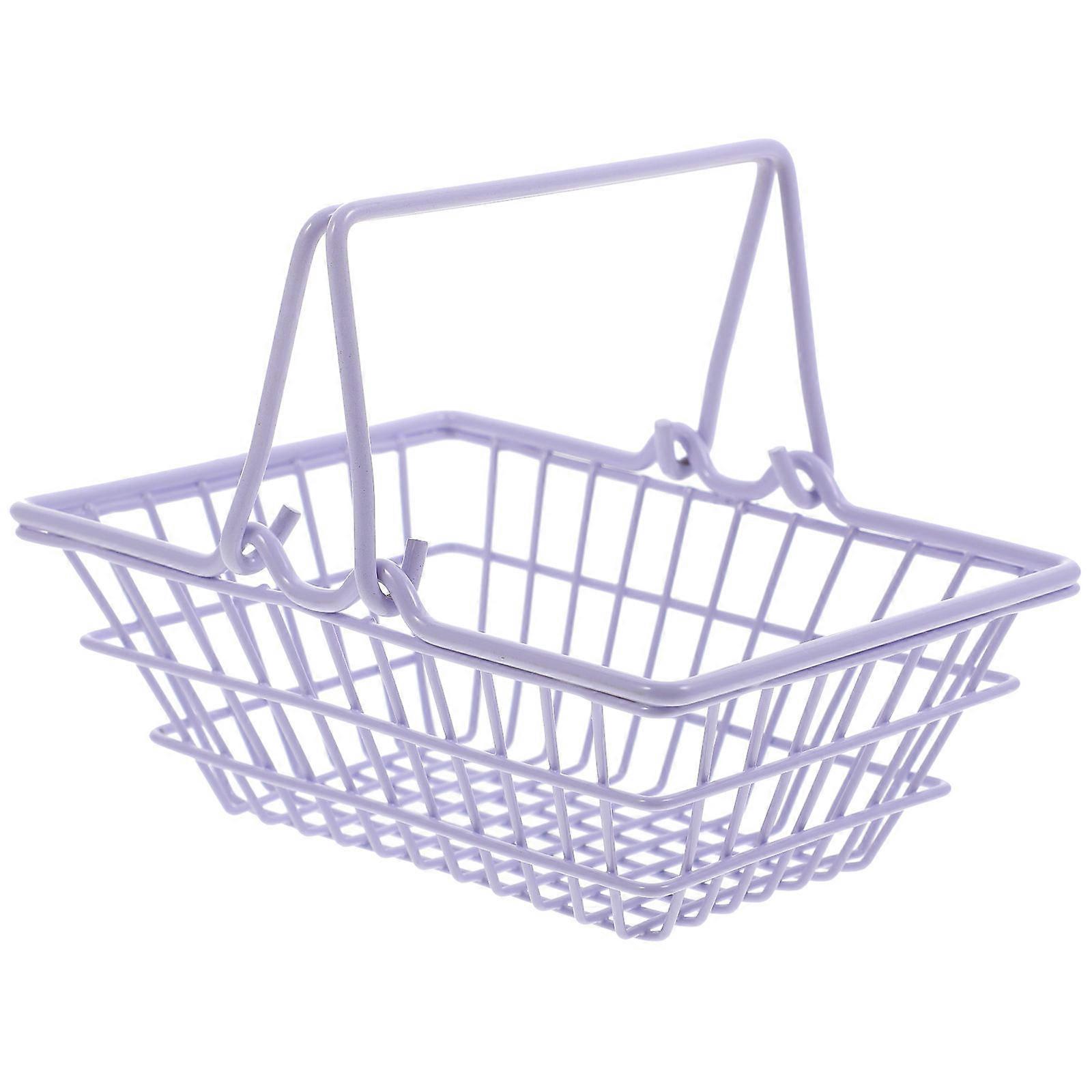 Lavender Iron Storage Basket for Home Use Lightweight and with Handles 7.5 Inches